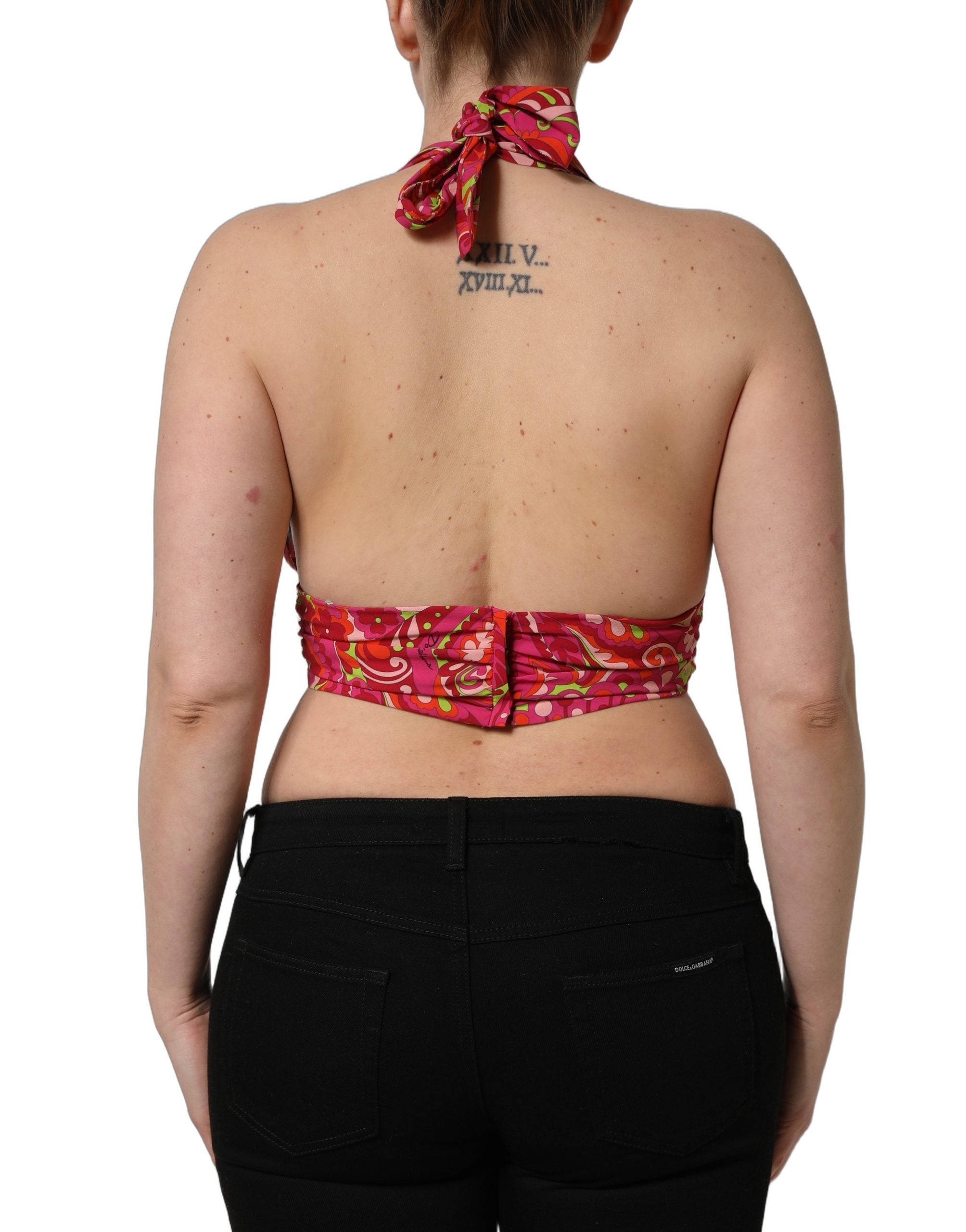 Dolce & Gabbana Rotes Paisley-Seiden-Neckholder-Crop-Top