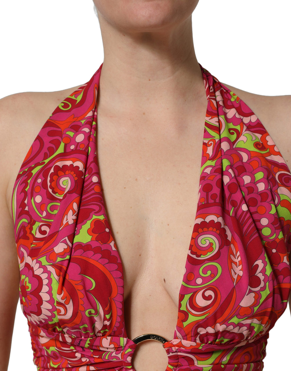 Dolce & Gabbana Rotes Paisley-Seiden-Neckholder-Crop-Top
