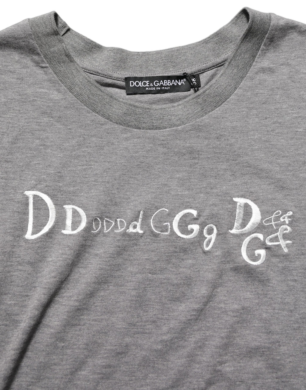 Dolce & Gabbana Graues Kurzarm-T-Shirt mit Logo-Stickerei