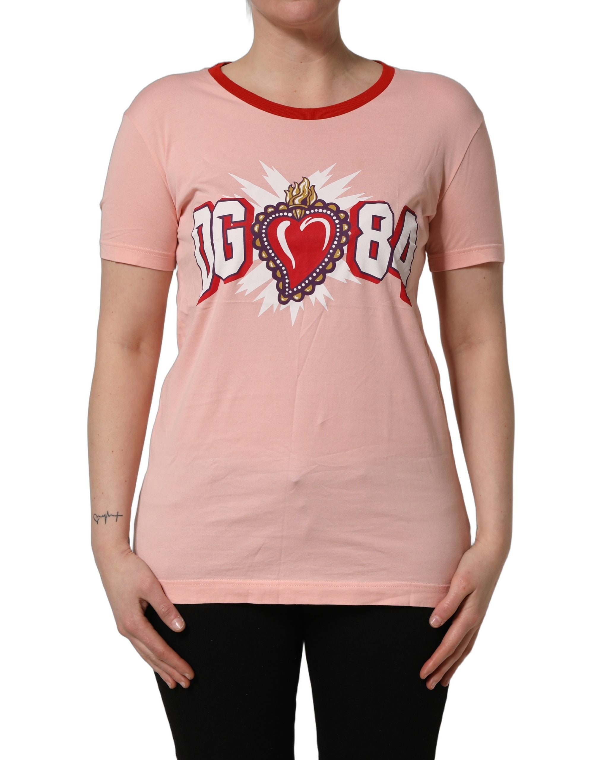 Dolce & Gabbana Pink Graphic Print Cotton Crew Neck T-shirt