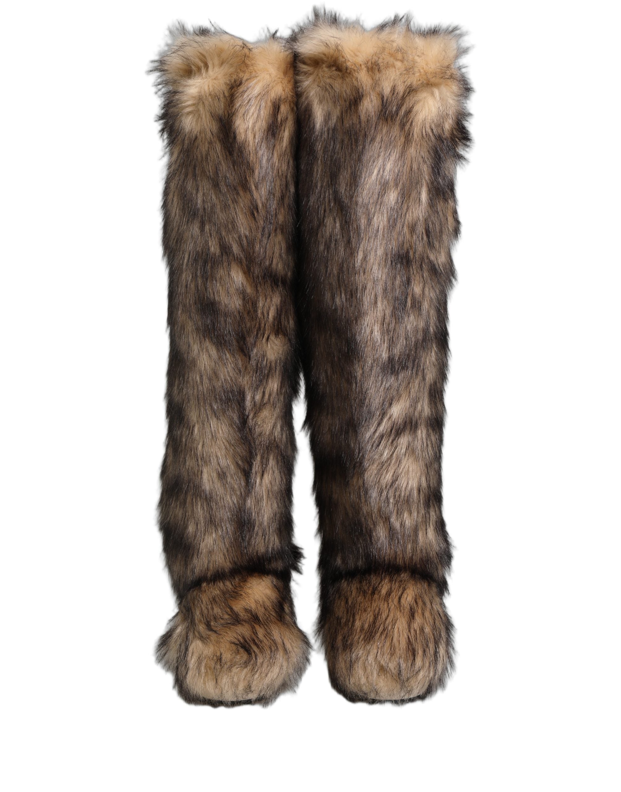 Dolce & Gabbana Braune Kunstfell-Skistiefel kniehoch