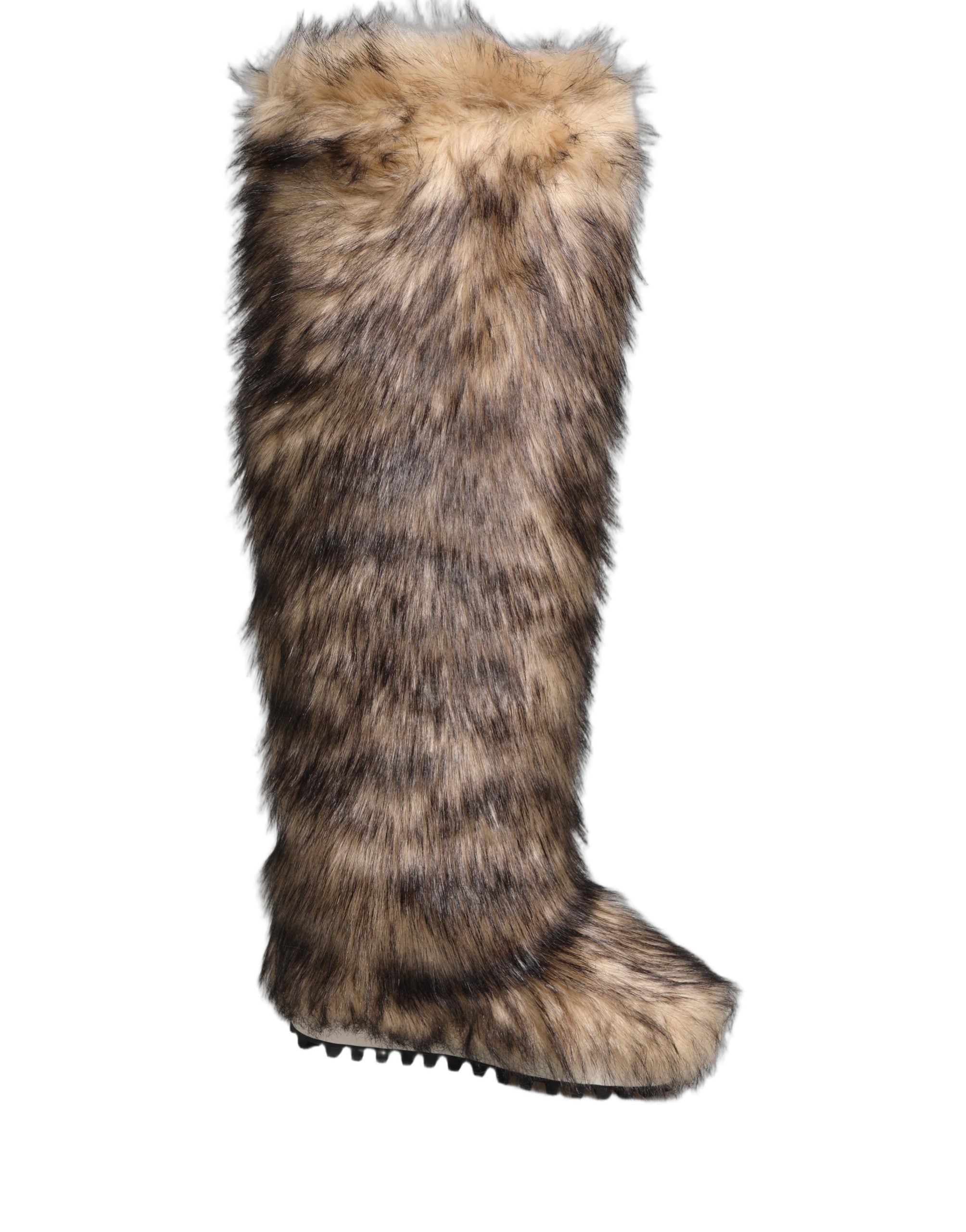 Dolce & Gabbana Braune Kunstfell-Skistiefel kniehoch