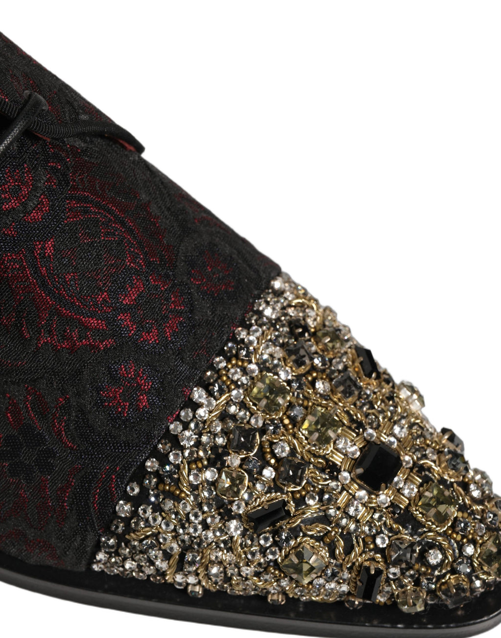 Dolce & Gabbana Schwarze Rote Verzierte Derby-Abendschuhe