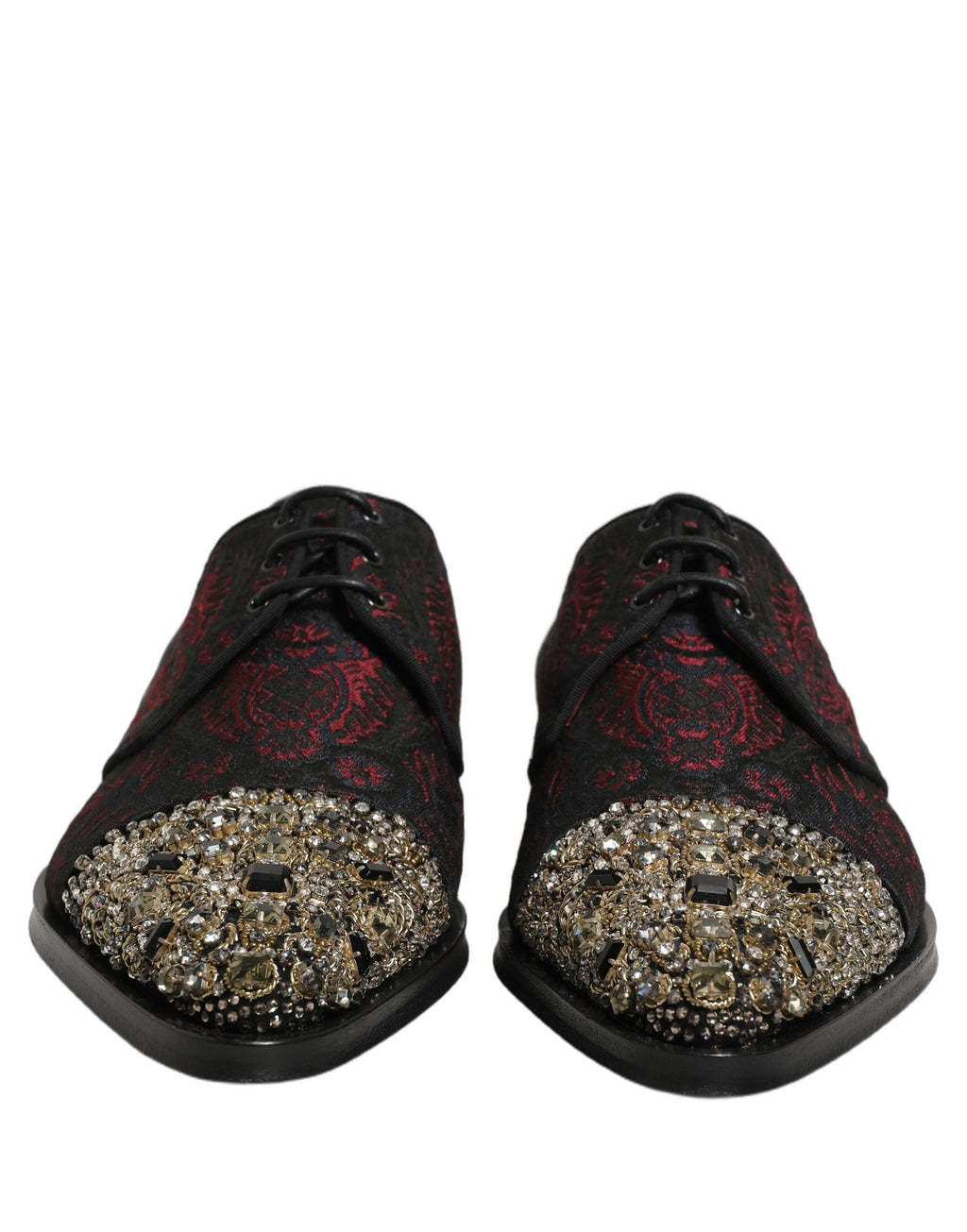Dolce & Gabbana Schwarze Rote Verzierte Derby-Abendschuhe