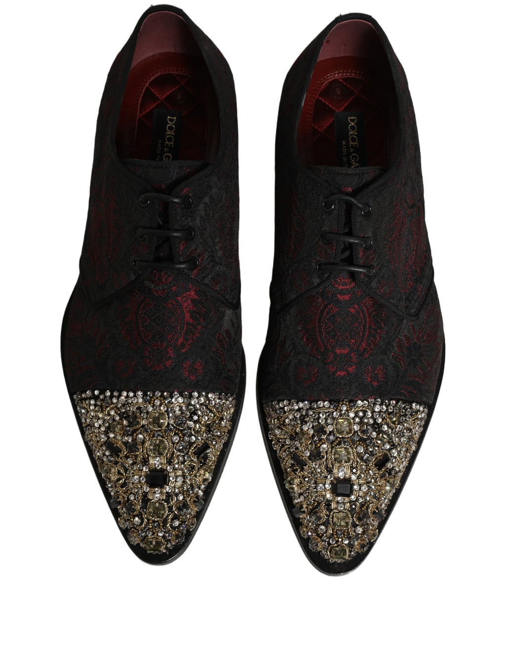 Dolce & Gabbana Schwarze Rote Verzierte Derby-Abendschuhe