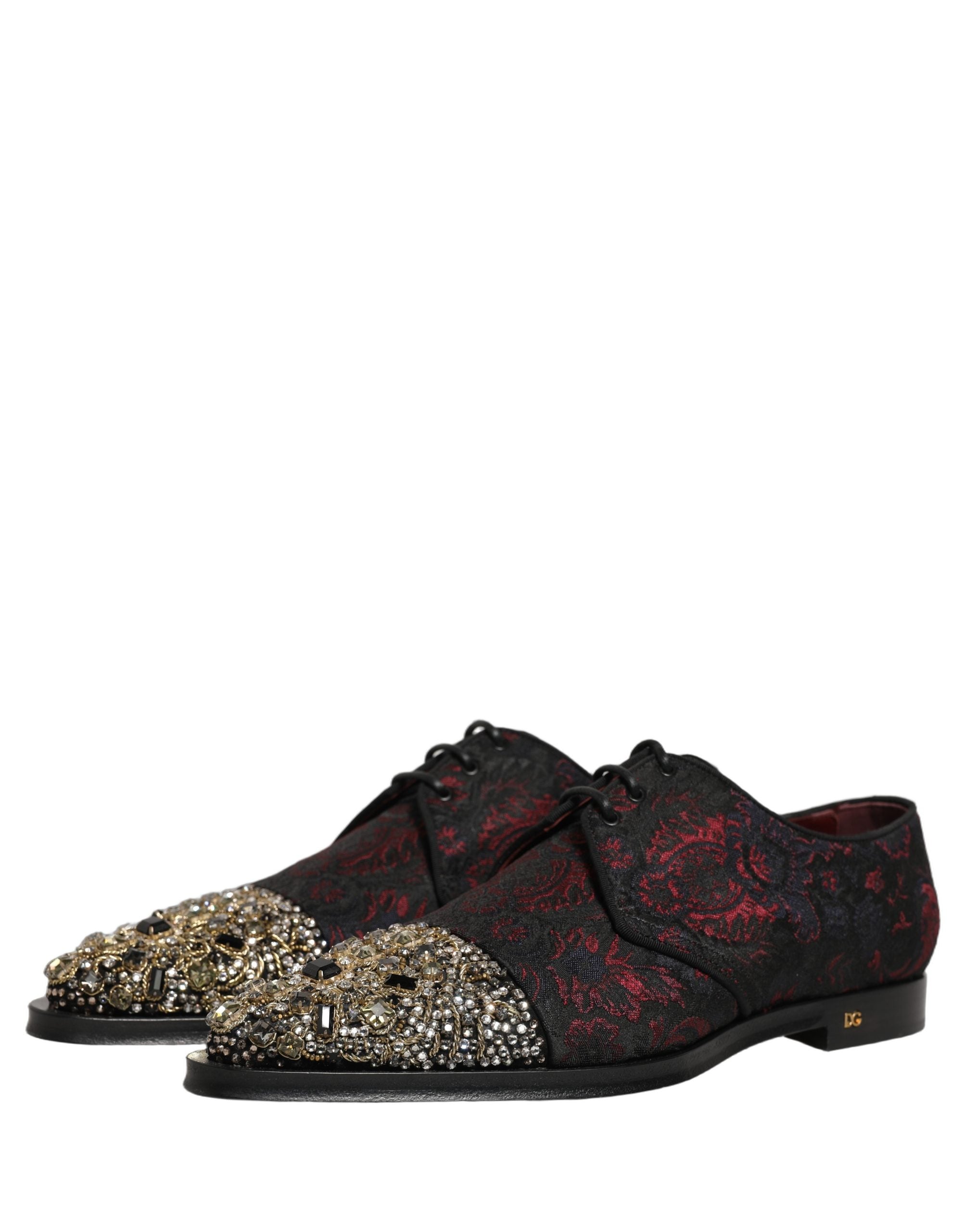 Dolce & Gabbana Schwarze Rote Verzierte Derby-Abendschuhe