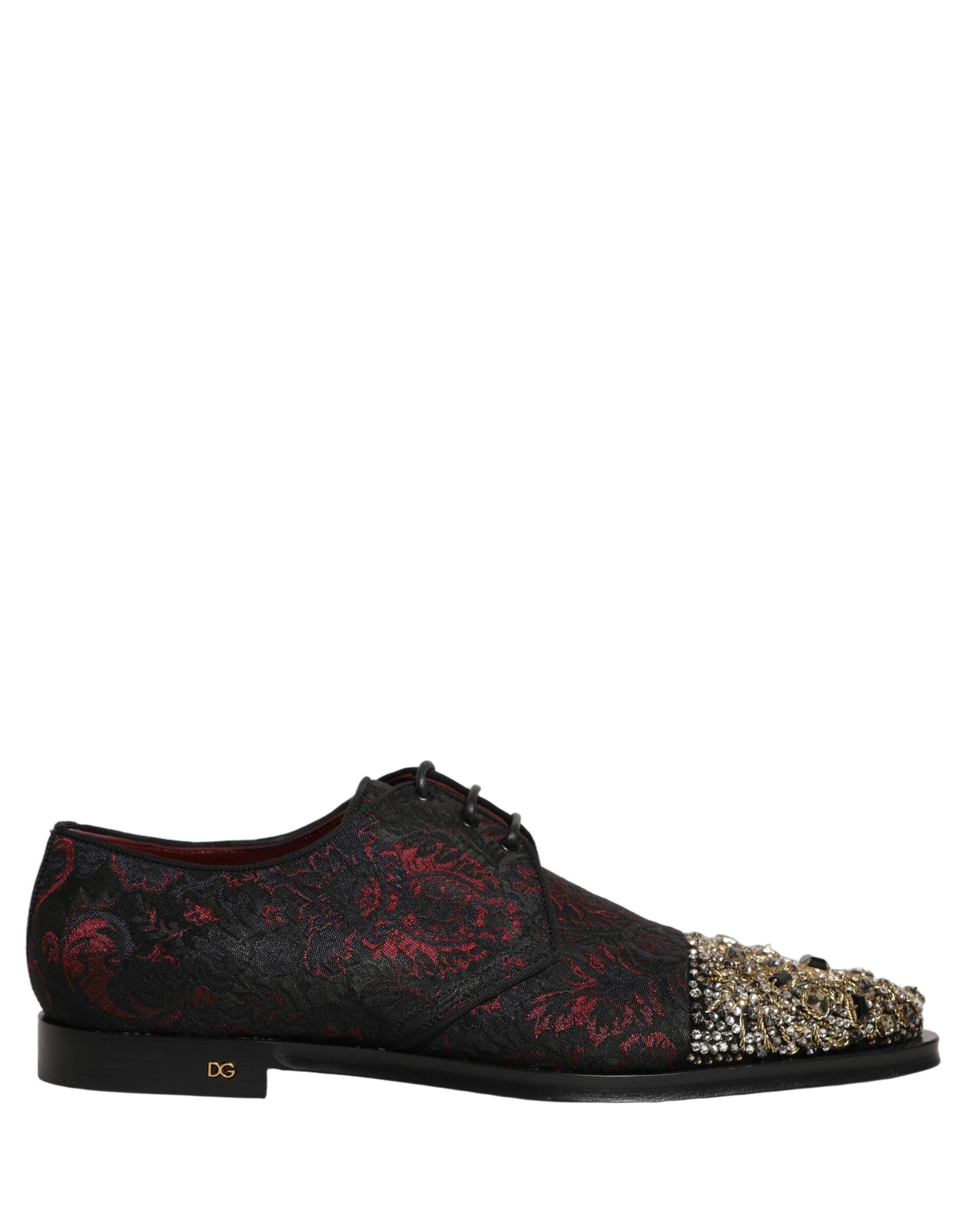 Dolce & Gabbana Schwarze Rote Verzierte Derby-Abendschuhe