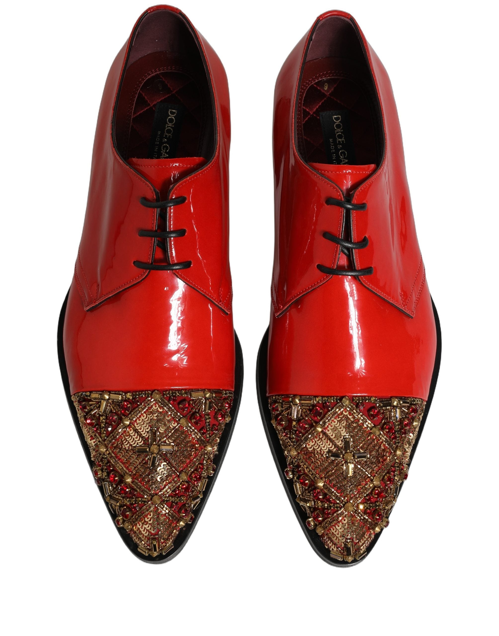Dolce & Gabbana Herren-Derby-Kleiderschuhe mit roten Verzierungen