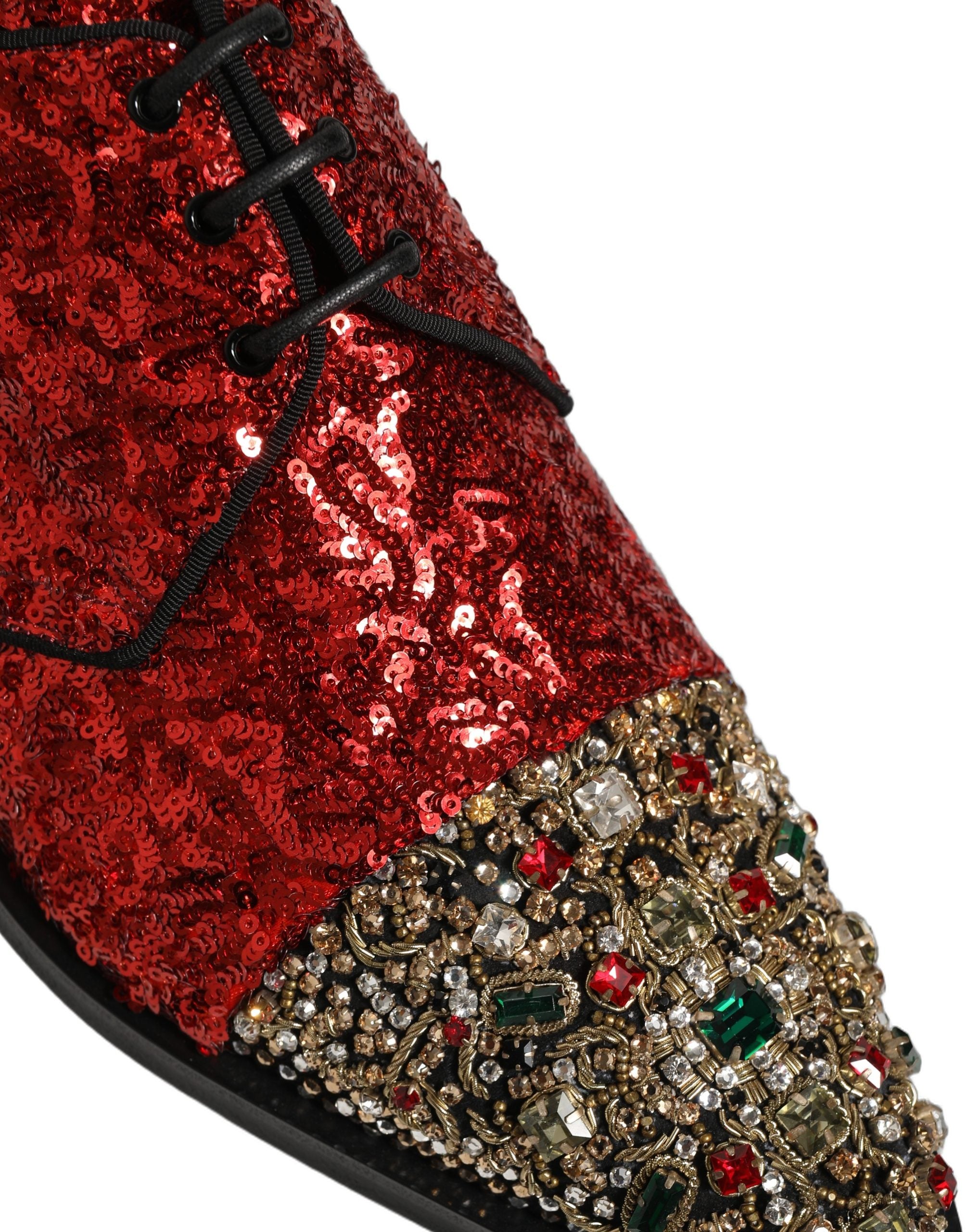 Dolce & Gabbana Herren-Derby-Schuhe mit roten Pailletten-Verzierungen