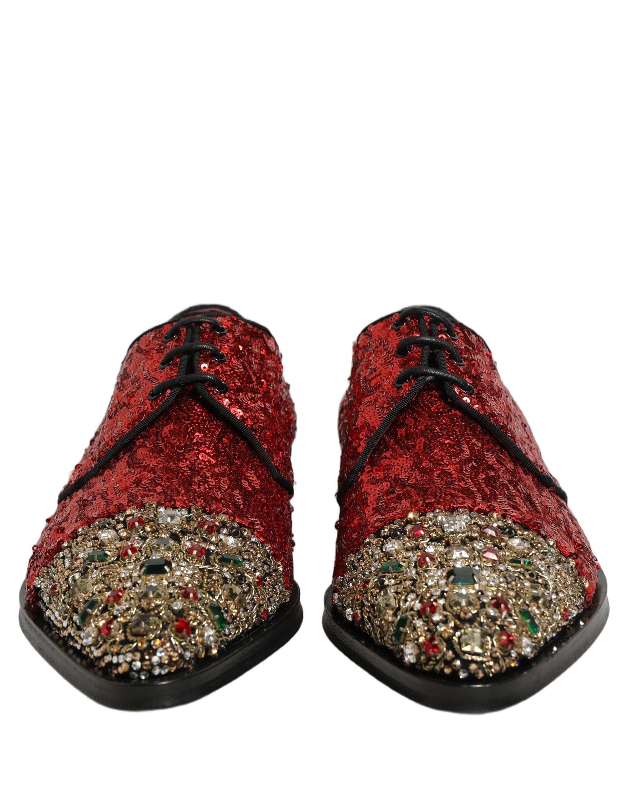 Dolce & Gabbana Herren-Derby-Schuhe mit roten Pailletten-Verzierungen