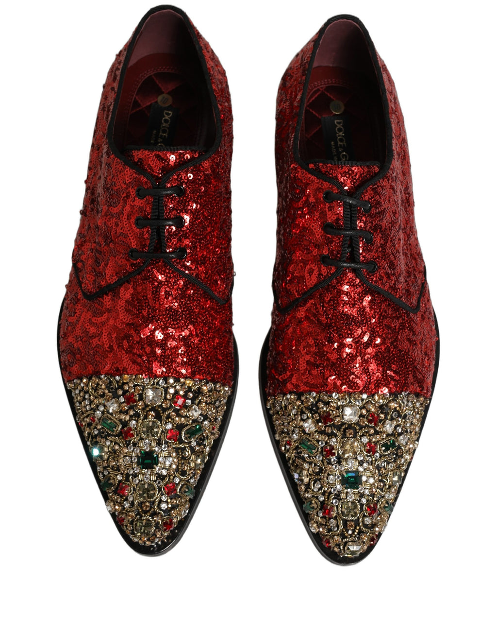 Dolce & Gabbana Herren-Derby-Schuhe mit roten Pailletten-Verzierungen