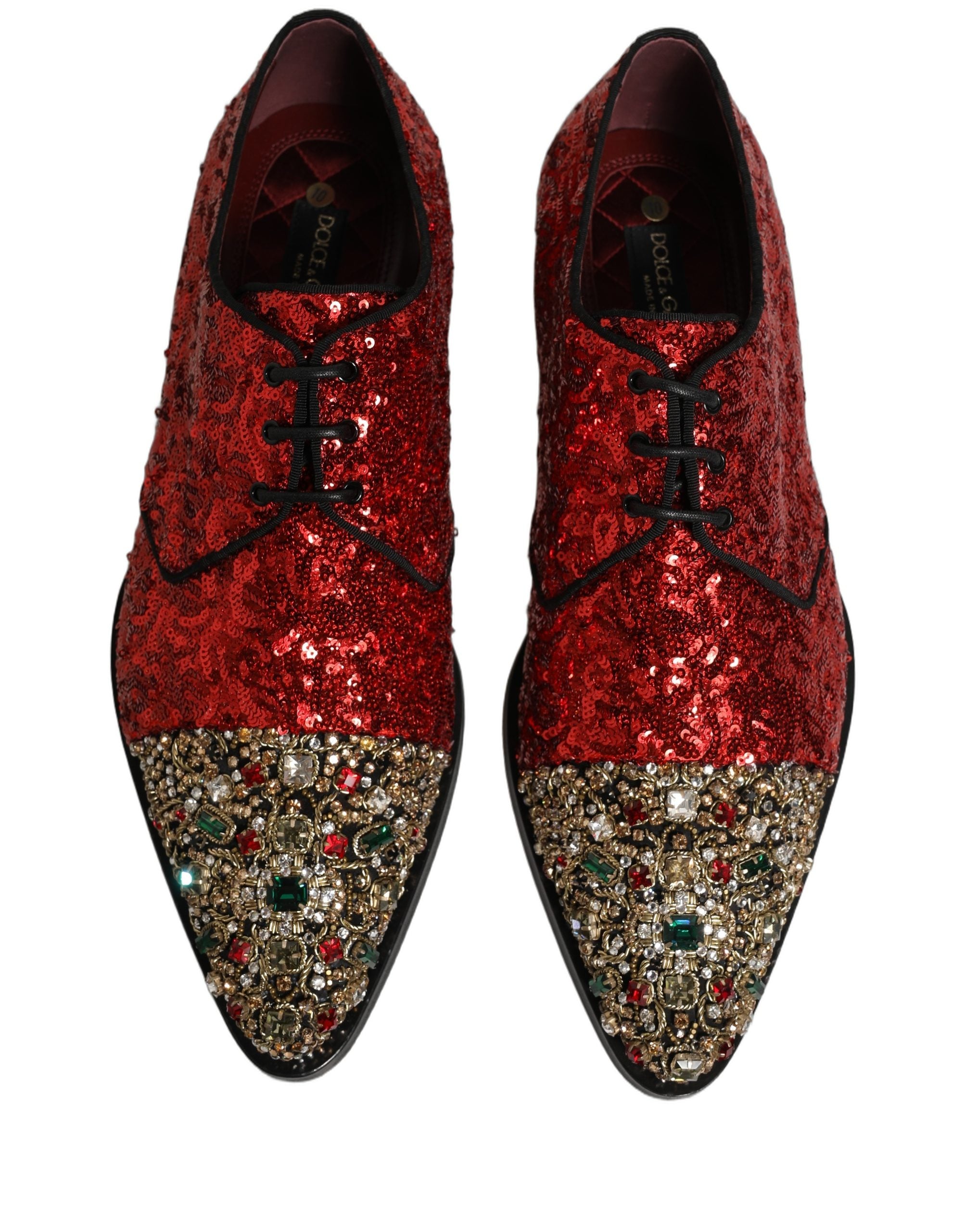 Dolce & Gabbana Herren-Derby-Schuhe mit roten Pailletten-Verzierungen