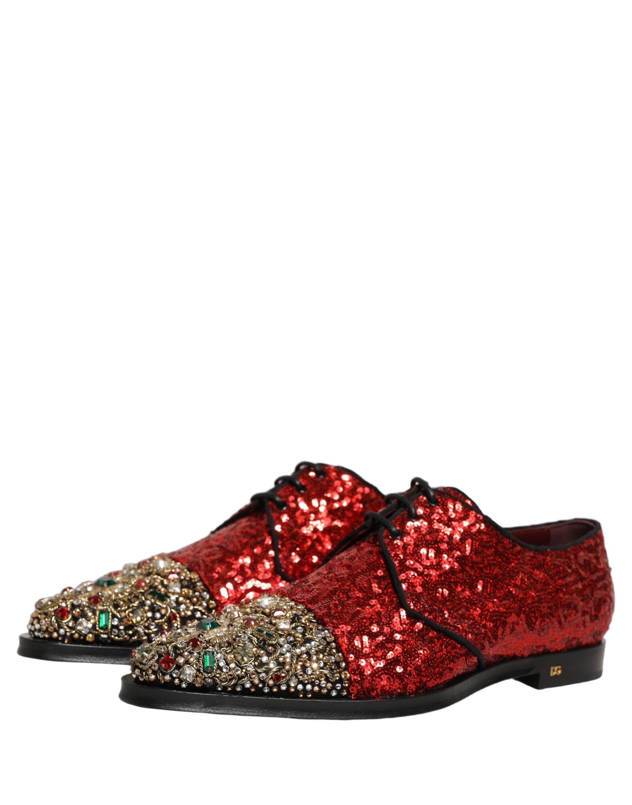 Dolce & Gabbana Herren-Derby-Schuhe mit roten Pailletten-Verzierungen