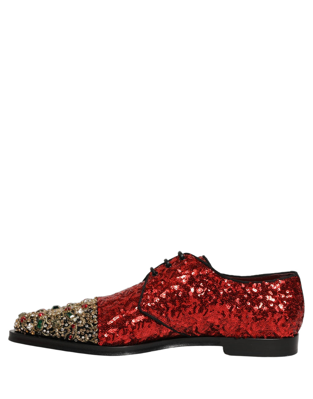 Dolce & Gabbana Herren-Derby-Schuhe mit roten Pailletten-Verzierungen