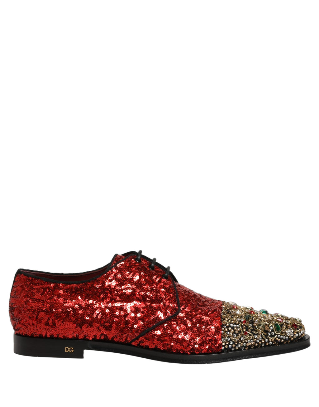 Dolce & Gabbana Herren-Derby-Schuhe mit roten Pailletten-Verzierungen