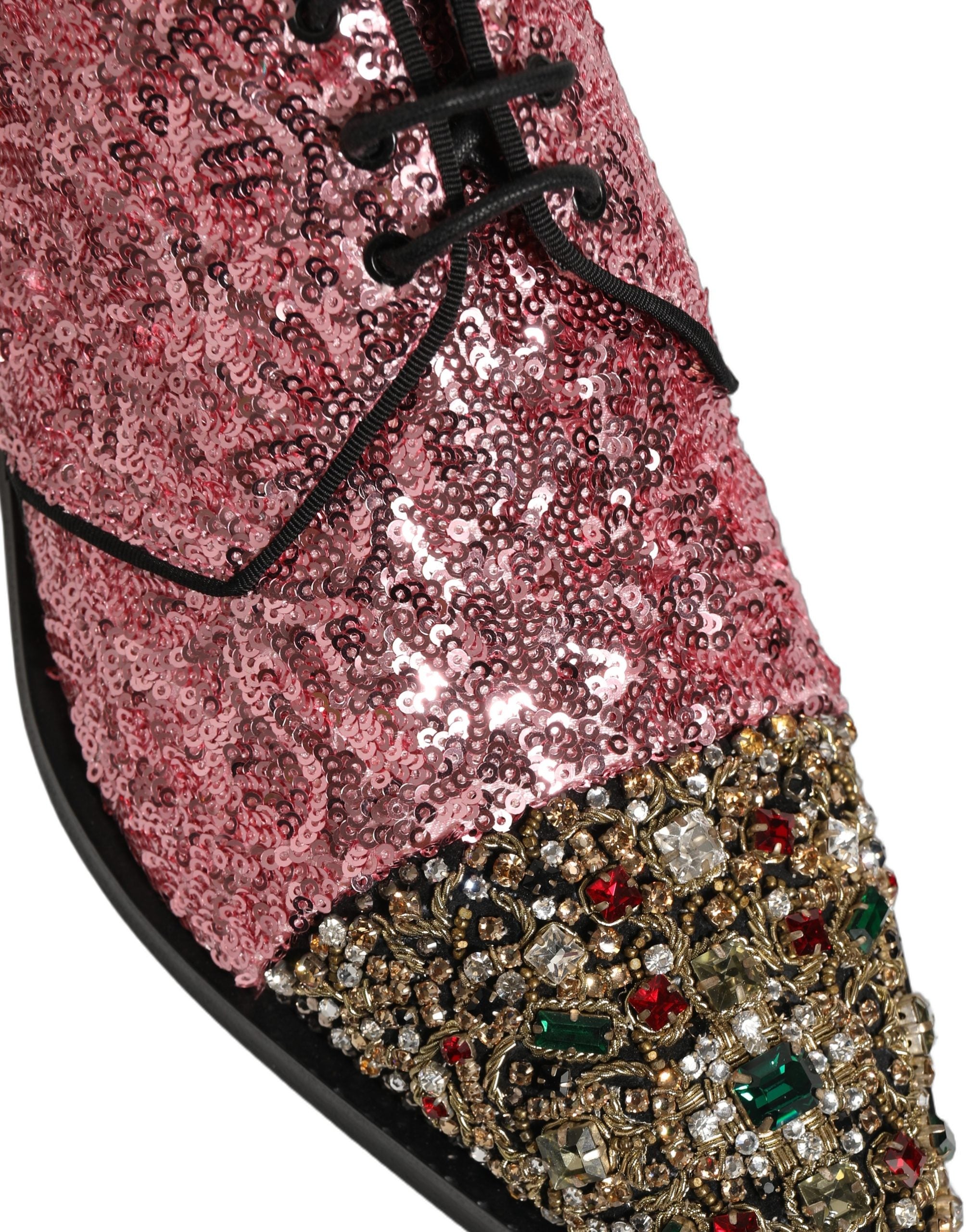 Dolce & Gabbana Herren-Derbyschuhe mit pinken Pailletten-Verzierungen