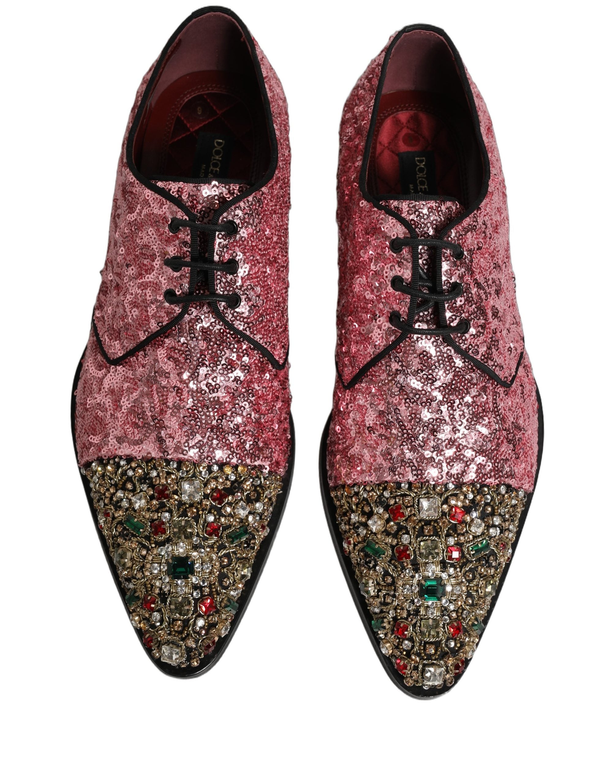 Dolce & Gabbana Herren-Derbyschuhe mit pinken Pailletten-Verzierungen