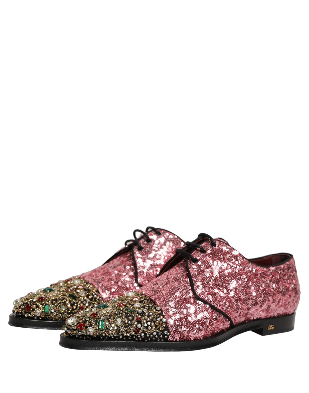 Dolce & Gabbana Herren-Derbyschuhe mit pinken Pailletten-Verzierungen