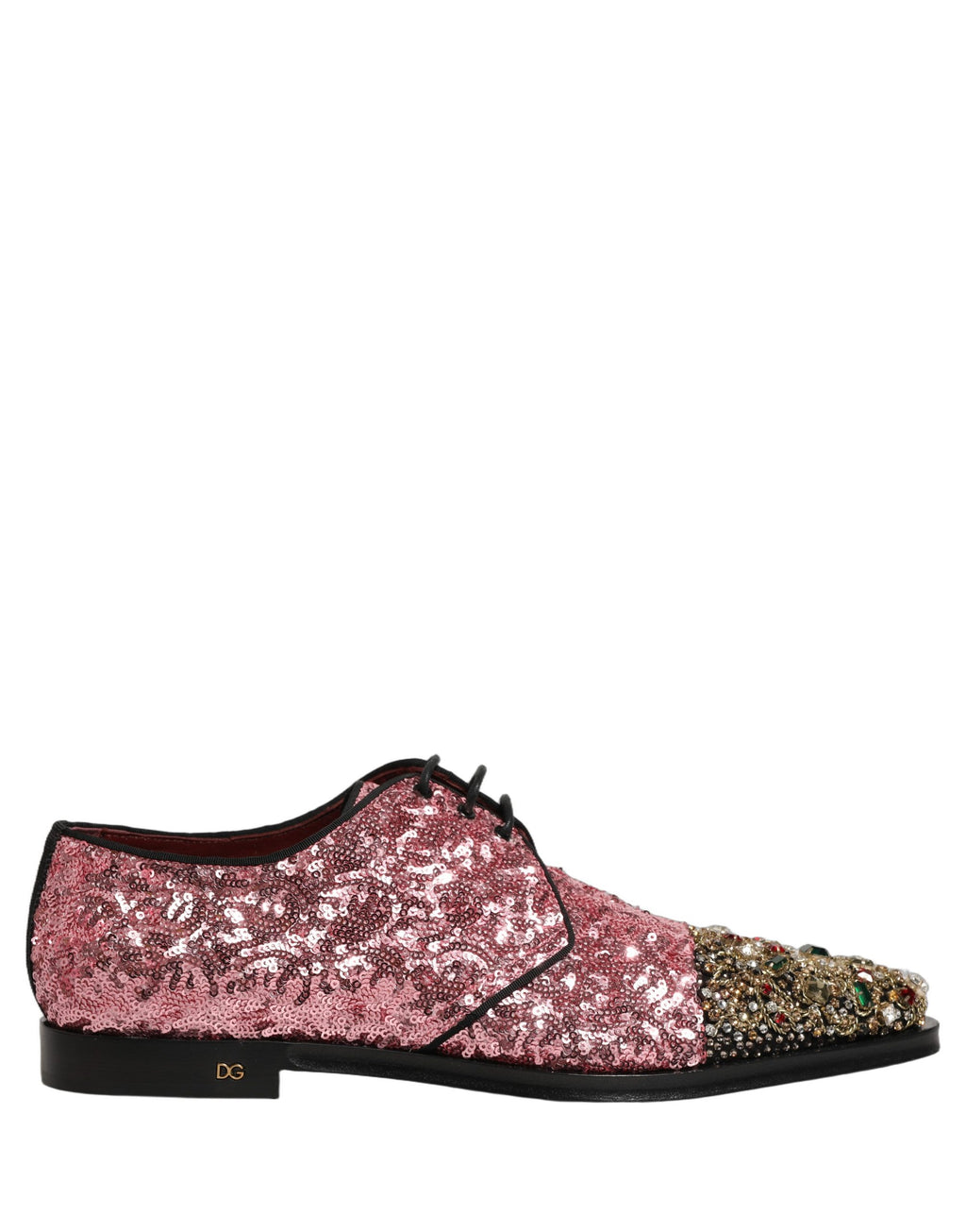 Dolce & Gabbana Herren-Derbyschuhe mit pinken Pailletten-Verzierungen