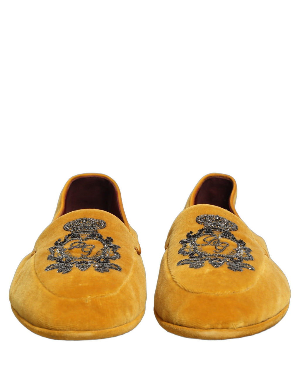 Dolce & Gabbana Gelbe Samt-Loafer mit Kronenstickerei