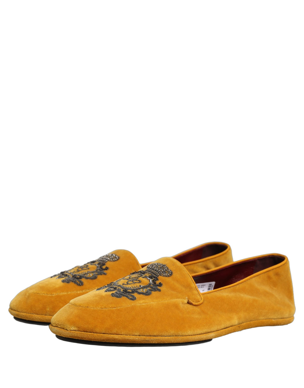 Dolce & Gabbana Gelbe Samt-Loafer mit Kronenstickerei