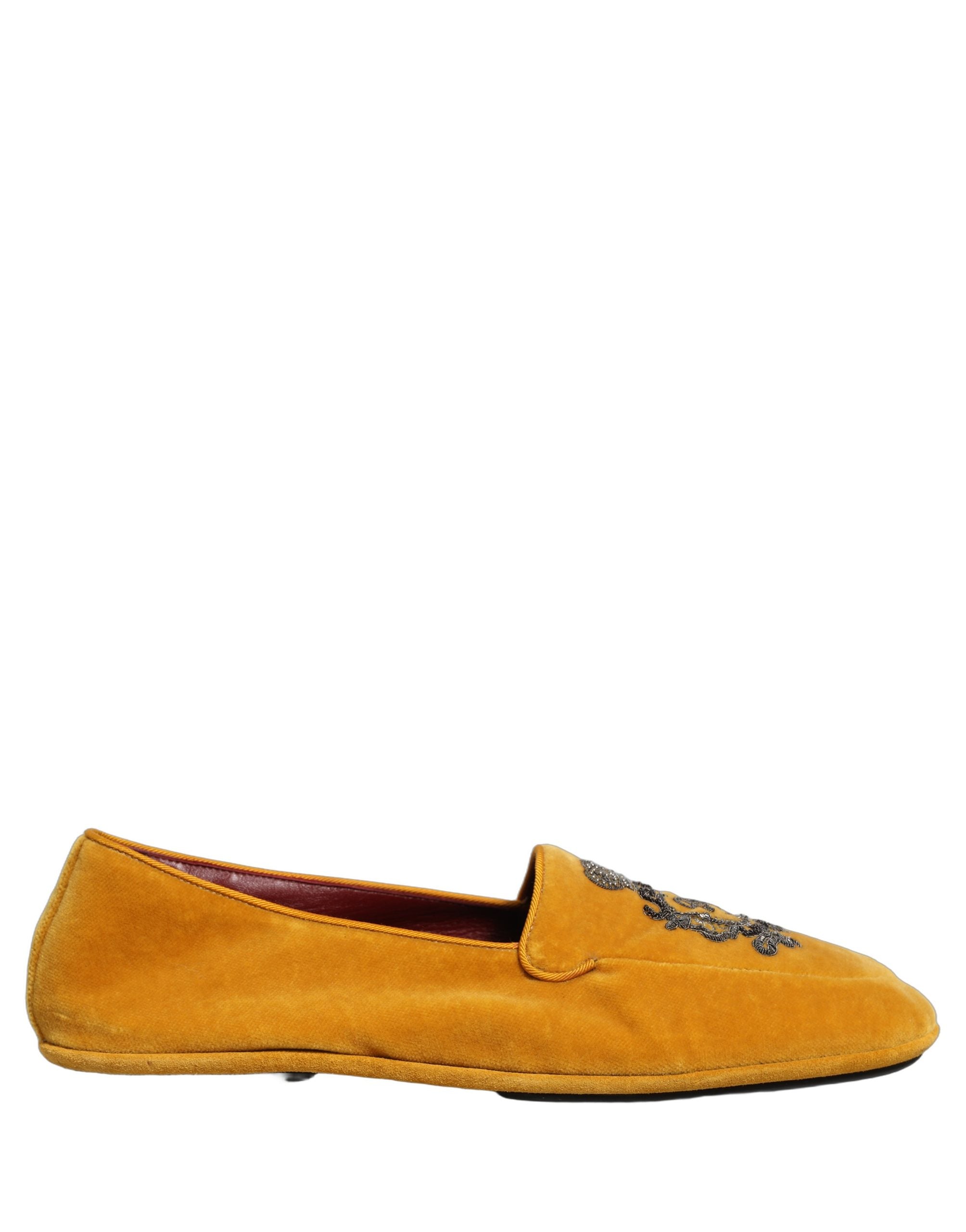 Dolce & Gabbana Gelbe Samt-Loafer mit Kronenstickerei