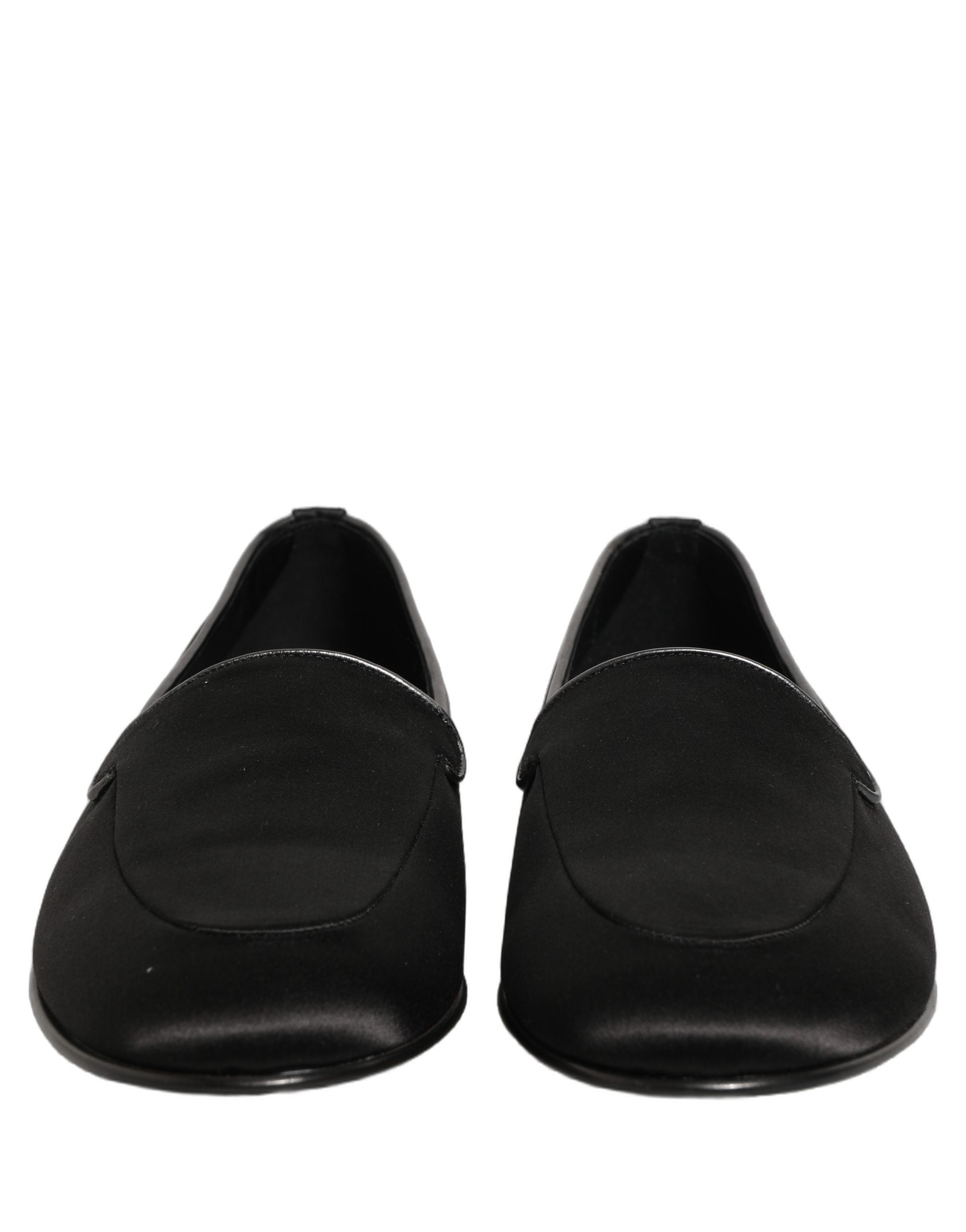 Dolce & Gabbana Schwarze Satin-Loafer mit Logo – Slip-On-Flats
