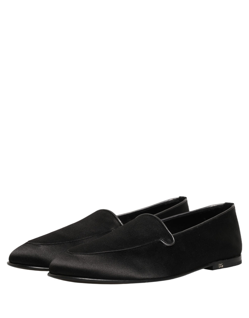 Dolce & Gabbana Schwarze Satin-Loafer mit Logo – Slip-On-Flats