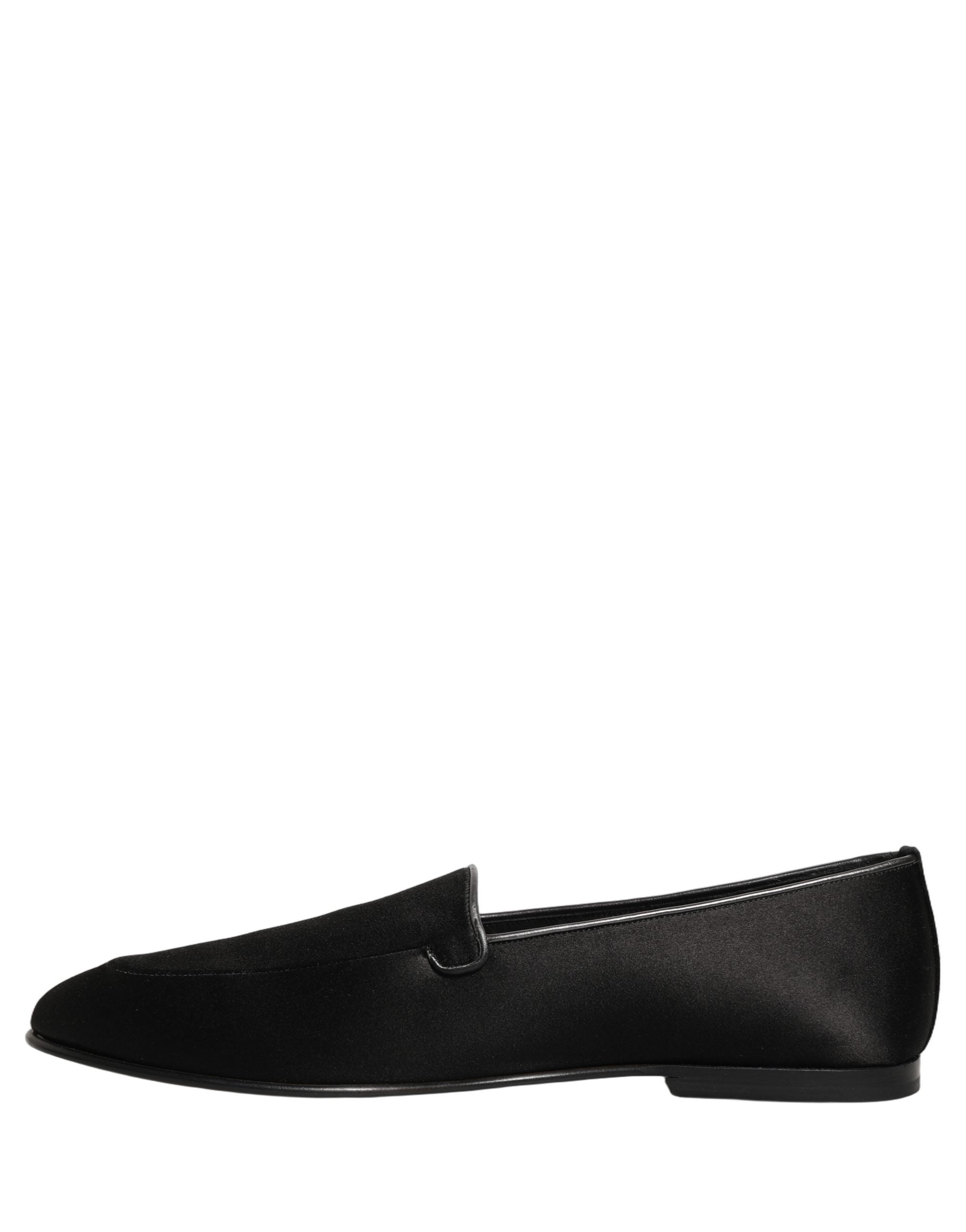 Dolce & Gabbana Schwarze Satin-Loafer mit Logo – Slip-On-Flats
