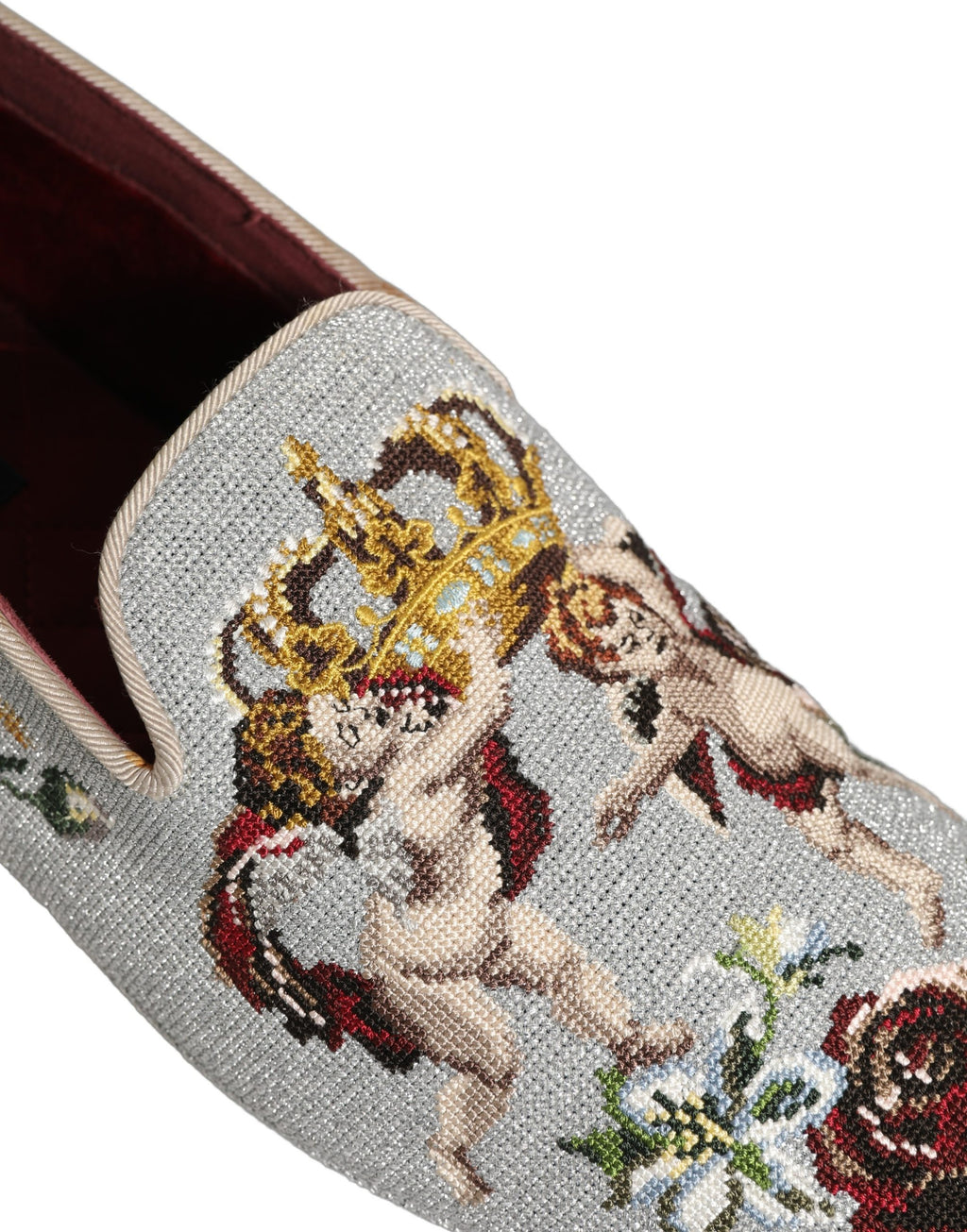 Dolce & Gabbana Graue Loafer mit Krone und Engel-Stickerei