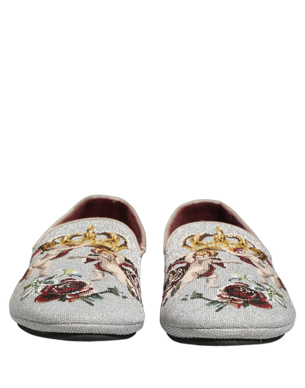 Dolce & Gabbana Graue Loafer mit Krone und Engel-Stickerei