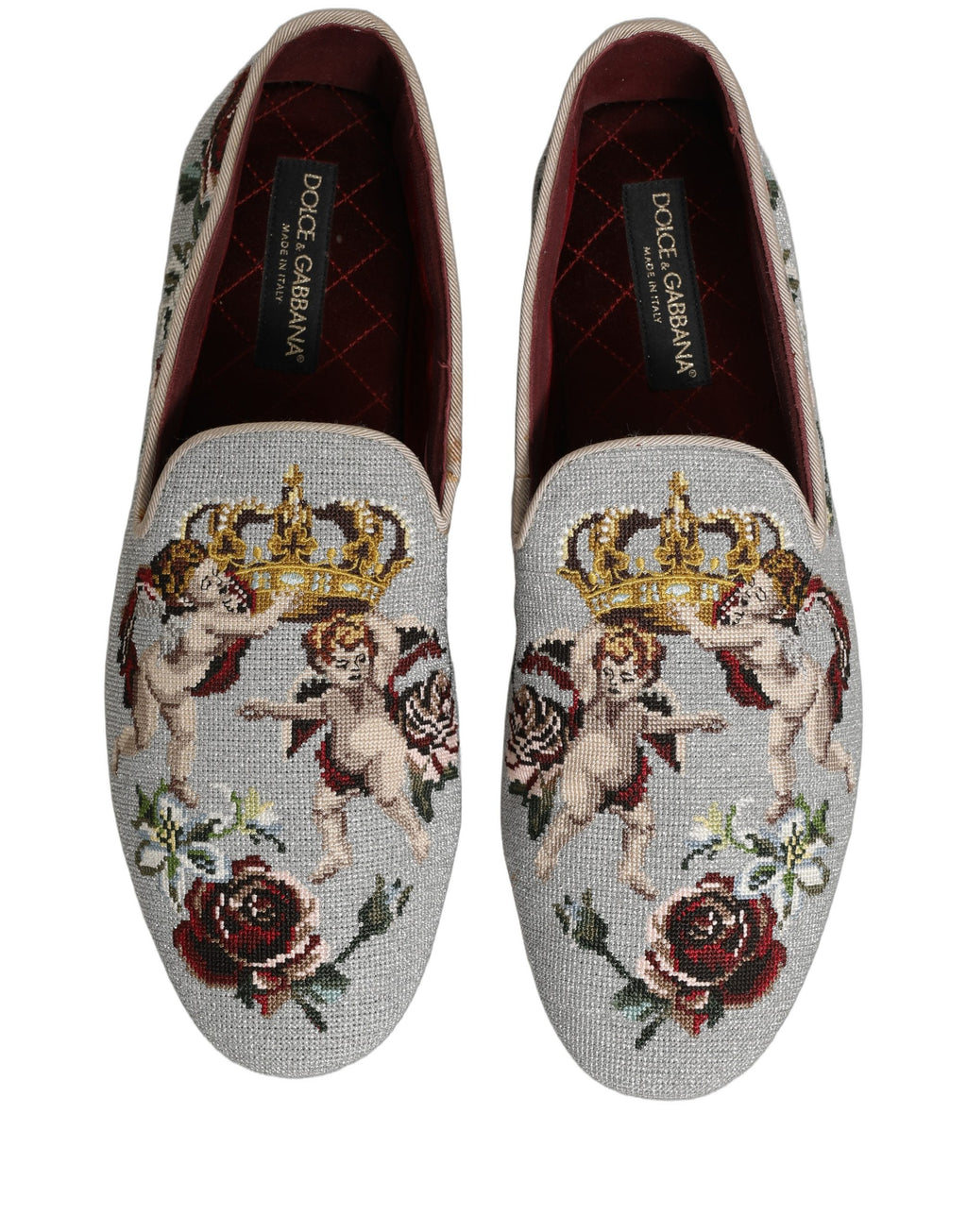 Dolce & Gabbana Graue Loafer mit Krone und Engel-Stickerei