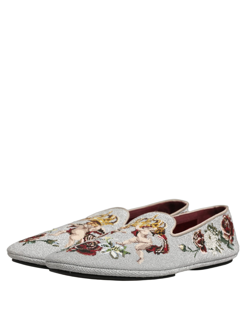 Dolce & Gabbana Graue Loafer mit Krone und Engel-Stickerei