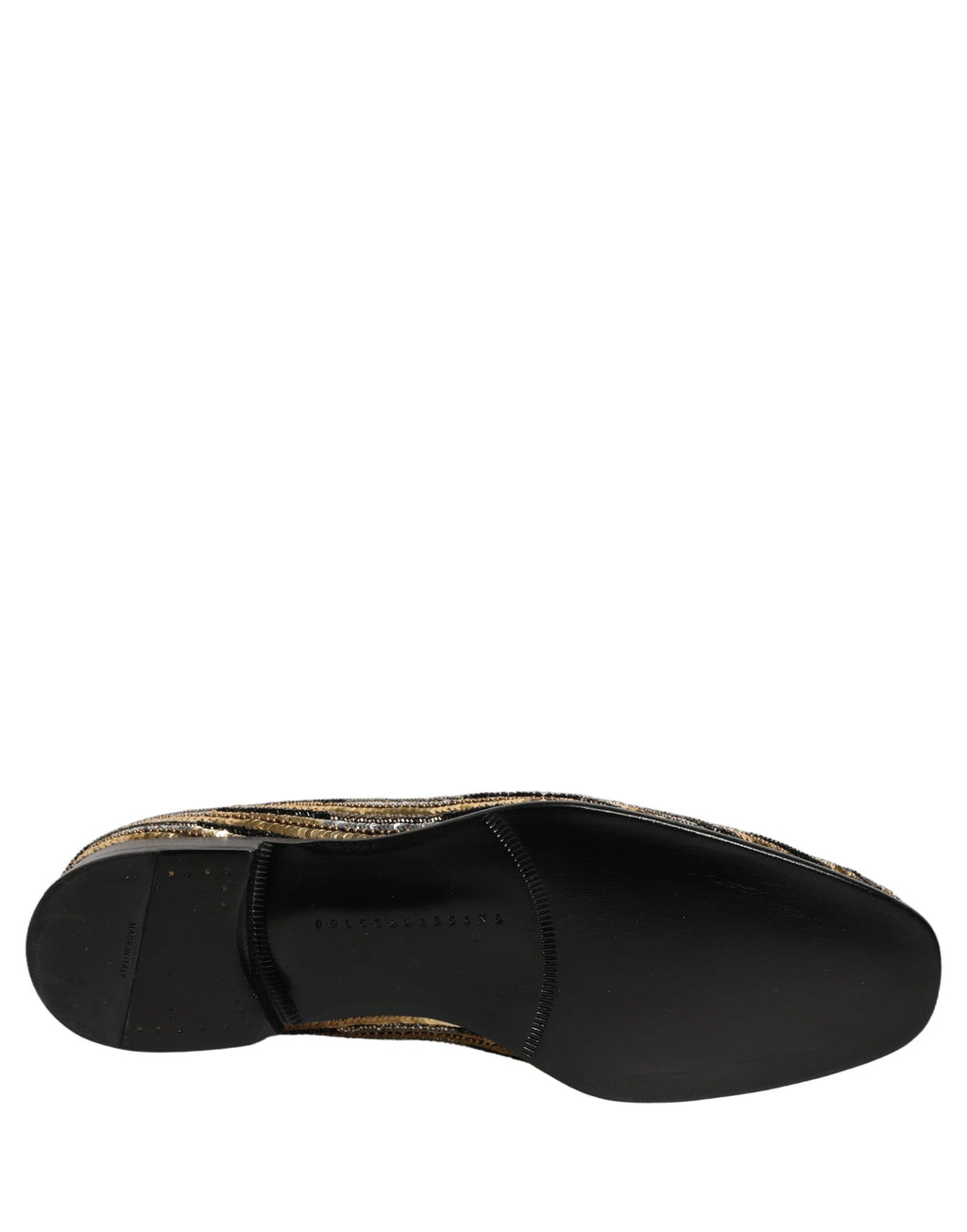 Dolce & Gabbana Gold gestreifte Loafer-Schuhe mit Paillettenbesatz
