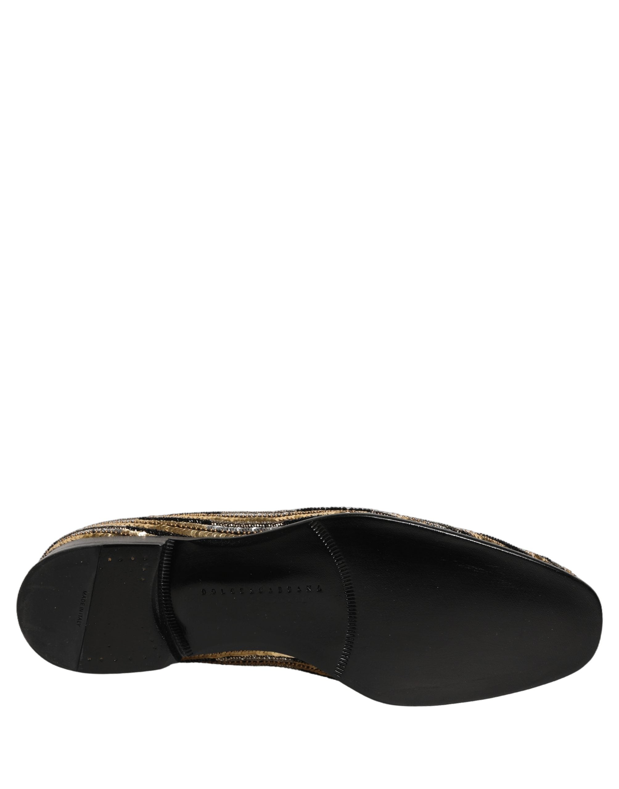 Dolce & Gabbana Gold gestreifte Loafer-Schuhe mit Paillettenbesatz