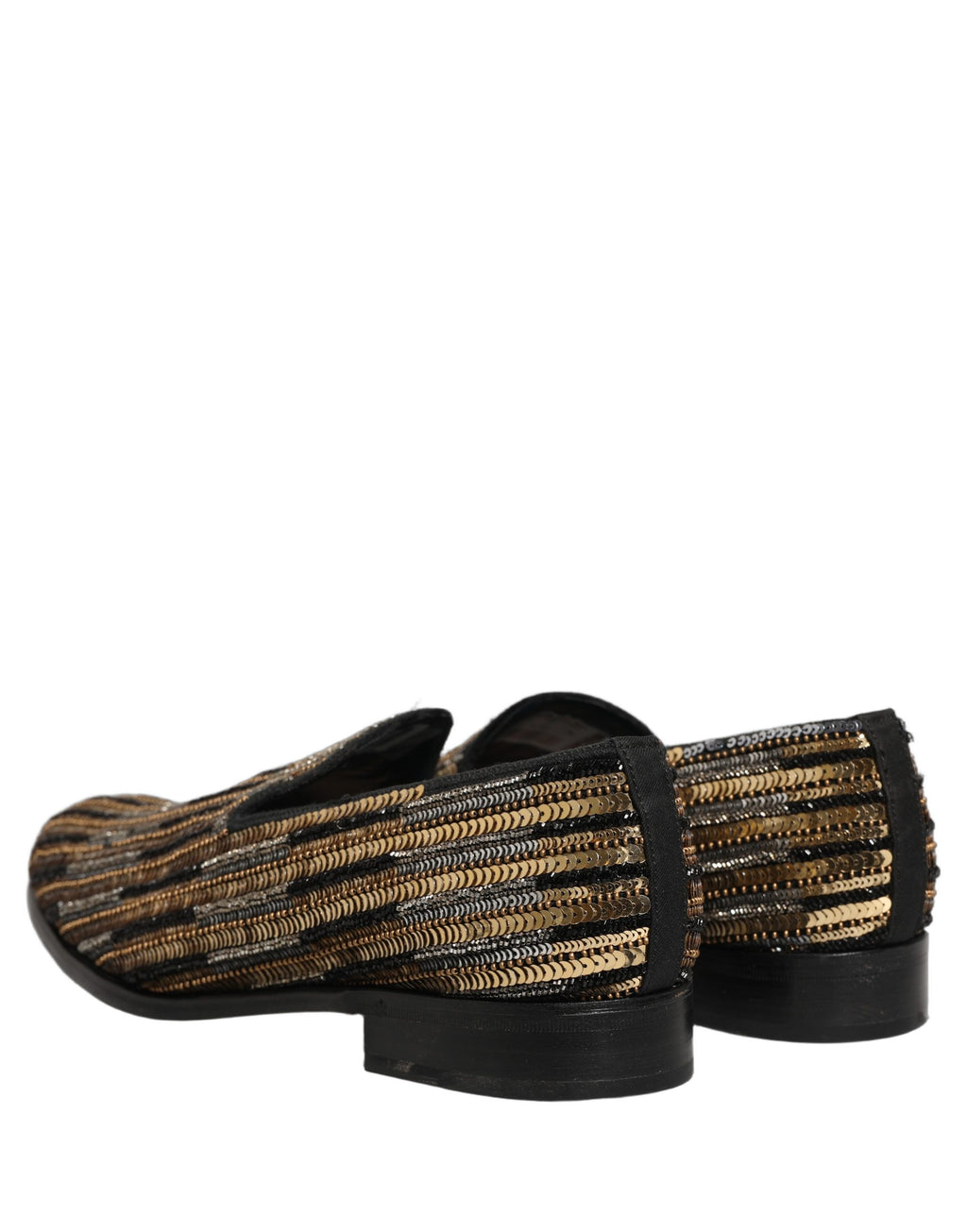 Dolce & Gabbana Gold gestreifte Loafer-Schuhe mit Paillettenbesatz