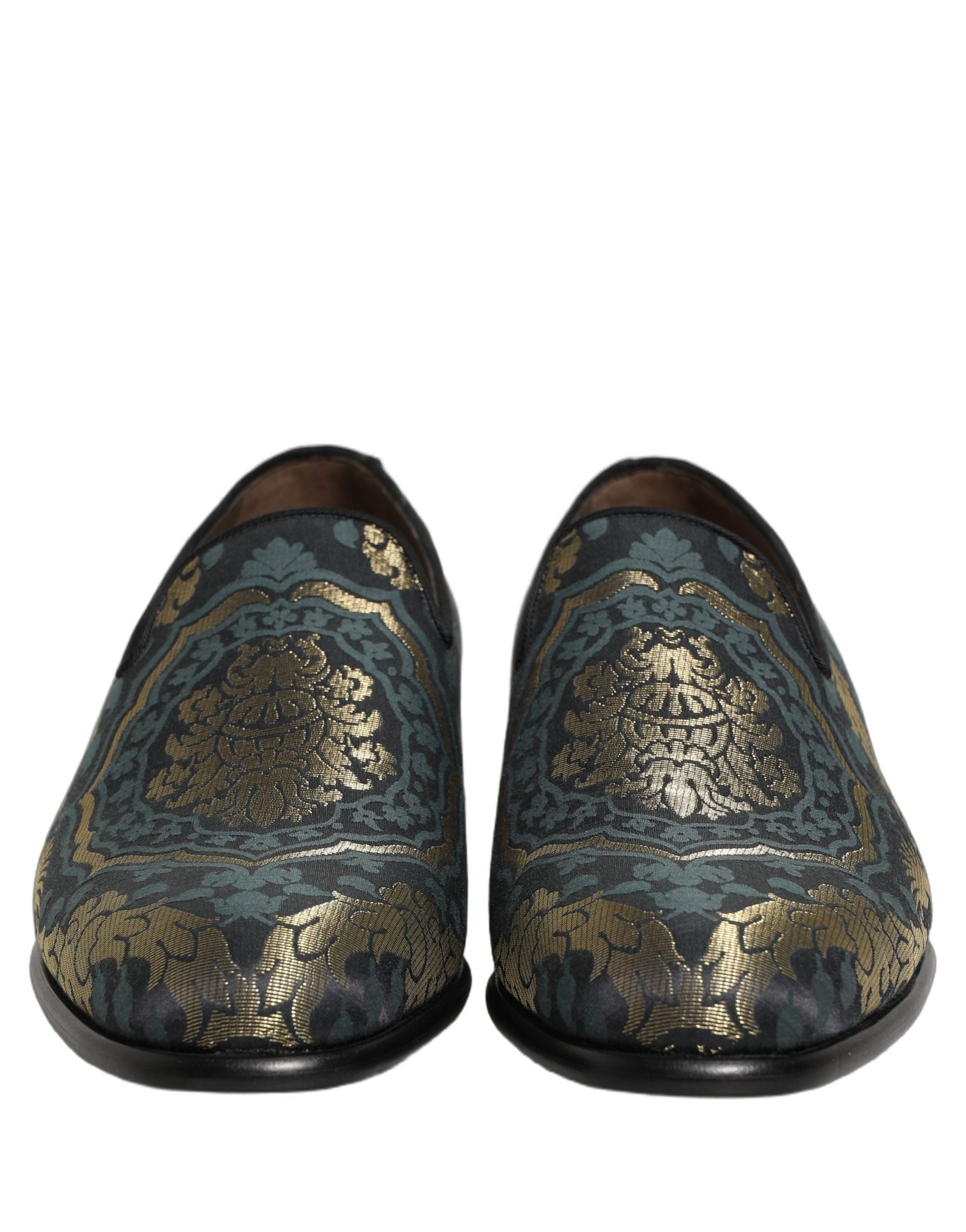 Dolce & Gabbana Schwarze Loafer aus Brokat mit Blumenmuster zum Hineinschlüpfen