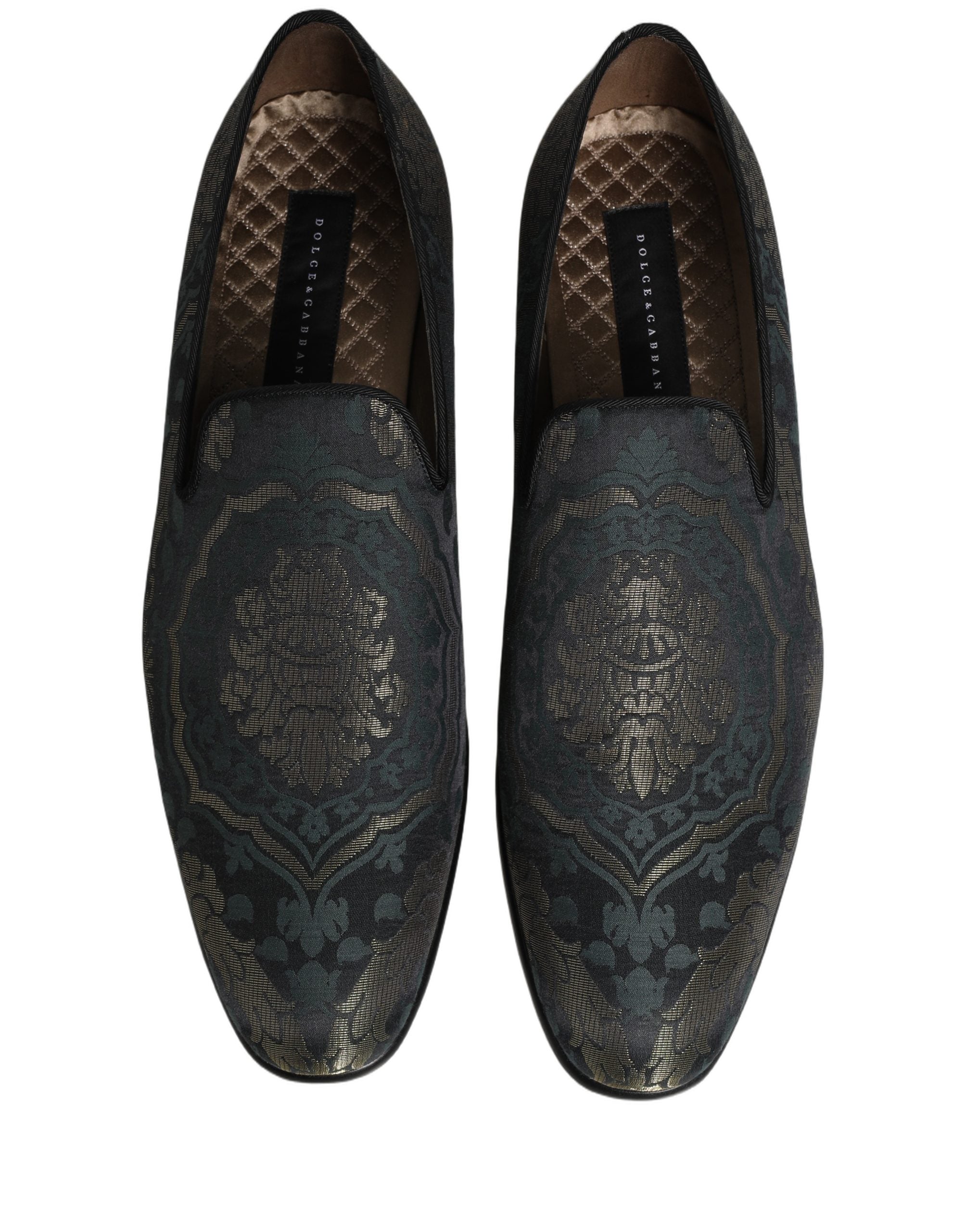 Dolce & Gabbana Schwarze Loafer aus Brokat mit Blumenmuster zum Hineinschlüpfen