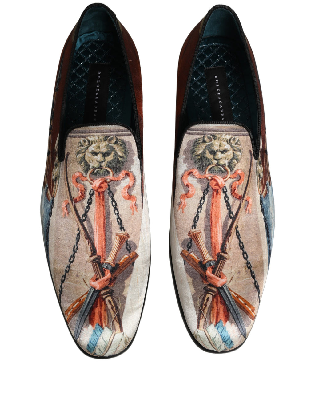 Dolce & Gabbana Multicolor Lion Print Slip On Loafers Shoes