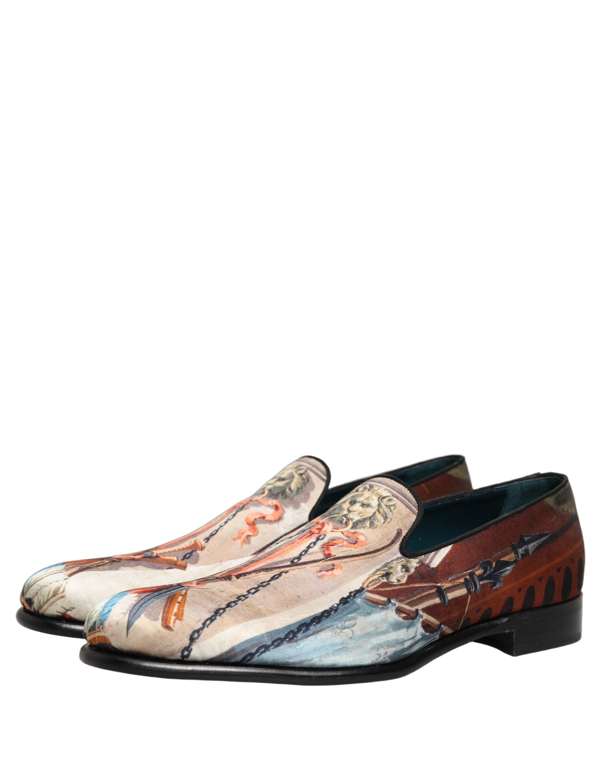 Dolce & Gabbana Multicolor Lion Print Slip On Loafers Shoes