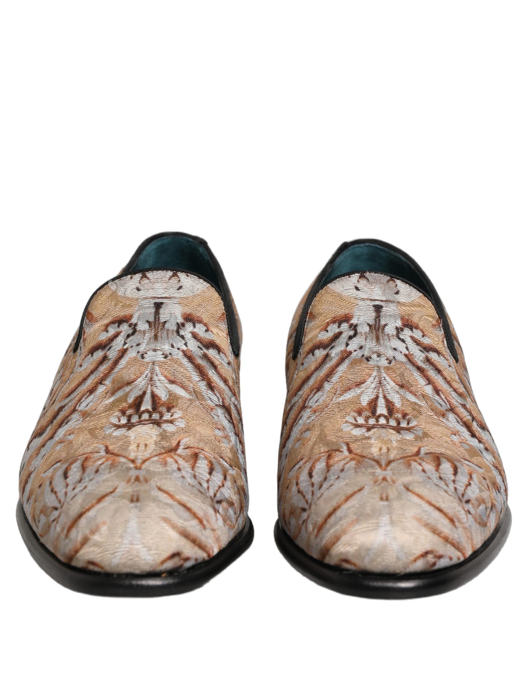 Dolce & Gabbana Beige Brokat Herren Slipper Loafer Schuhe