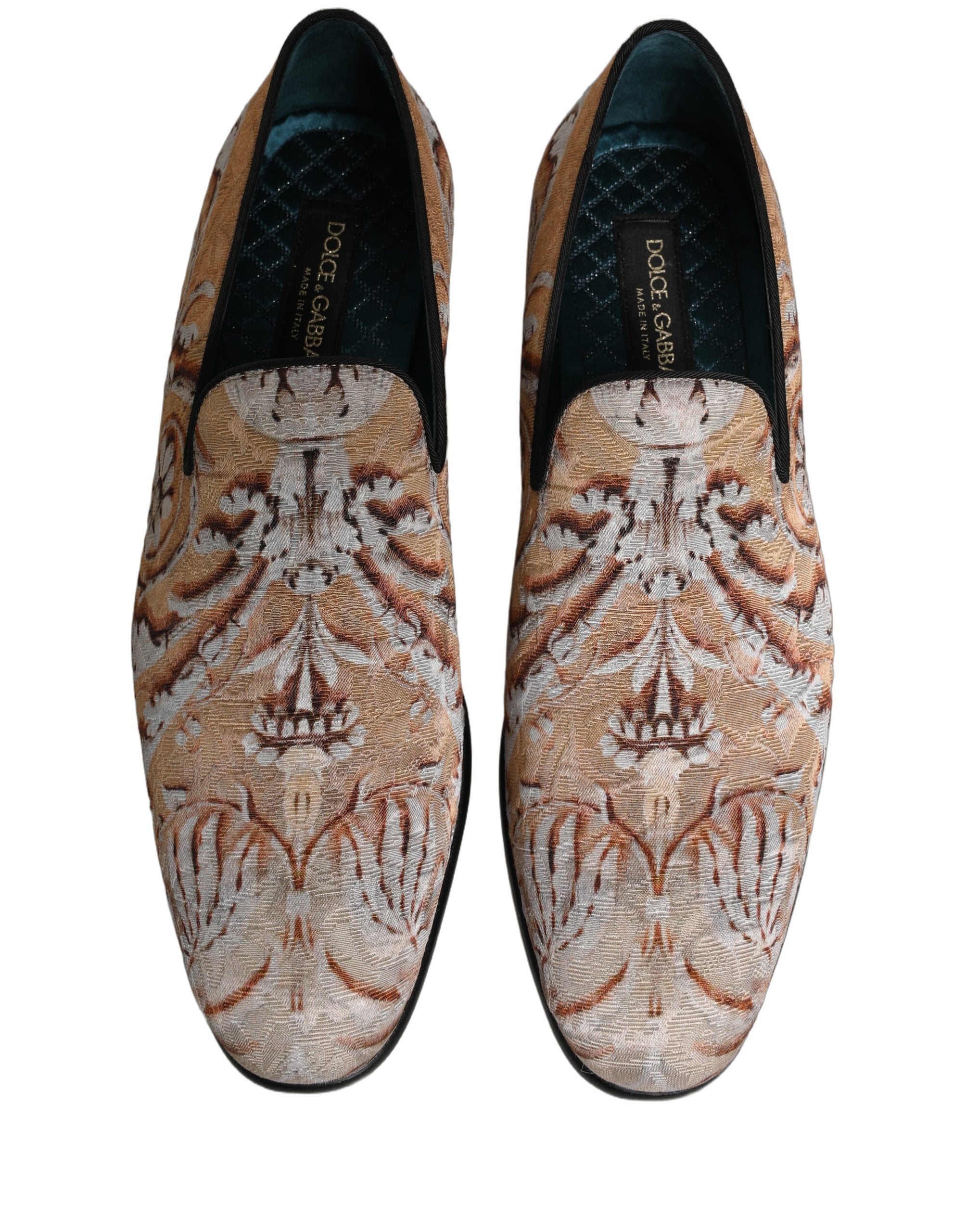 Dolce & Gabbana Beige Brokat Herren Slipper Loafer Schuhe