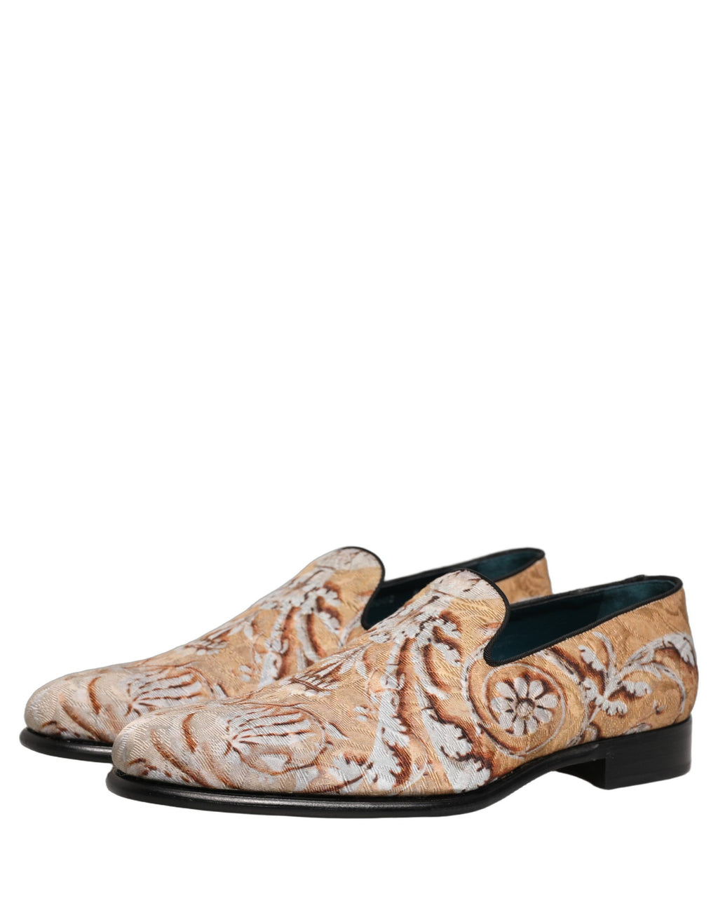Dolce & Gabbana Beige Brokat Herren Slipper Loafer Schuhe