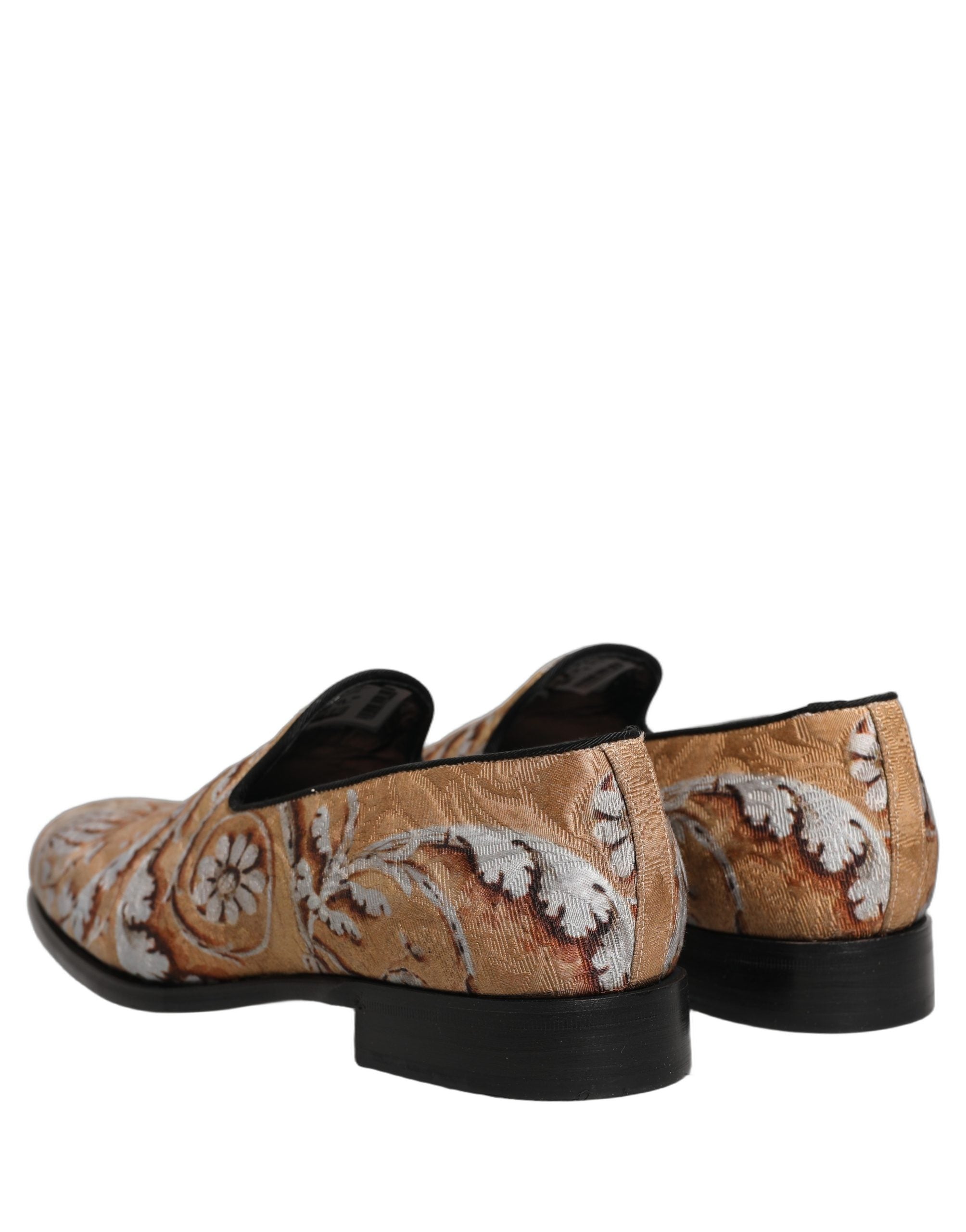 Dolce & Gabbana Beige Brokat Herren Slipper Loafer Schuhe