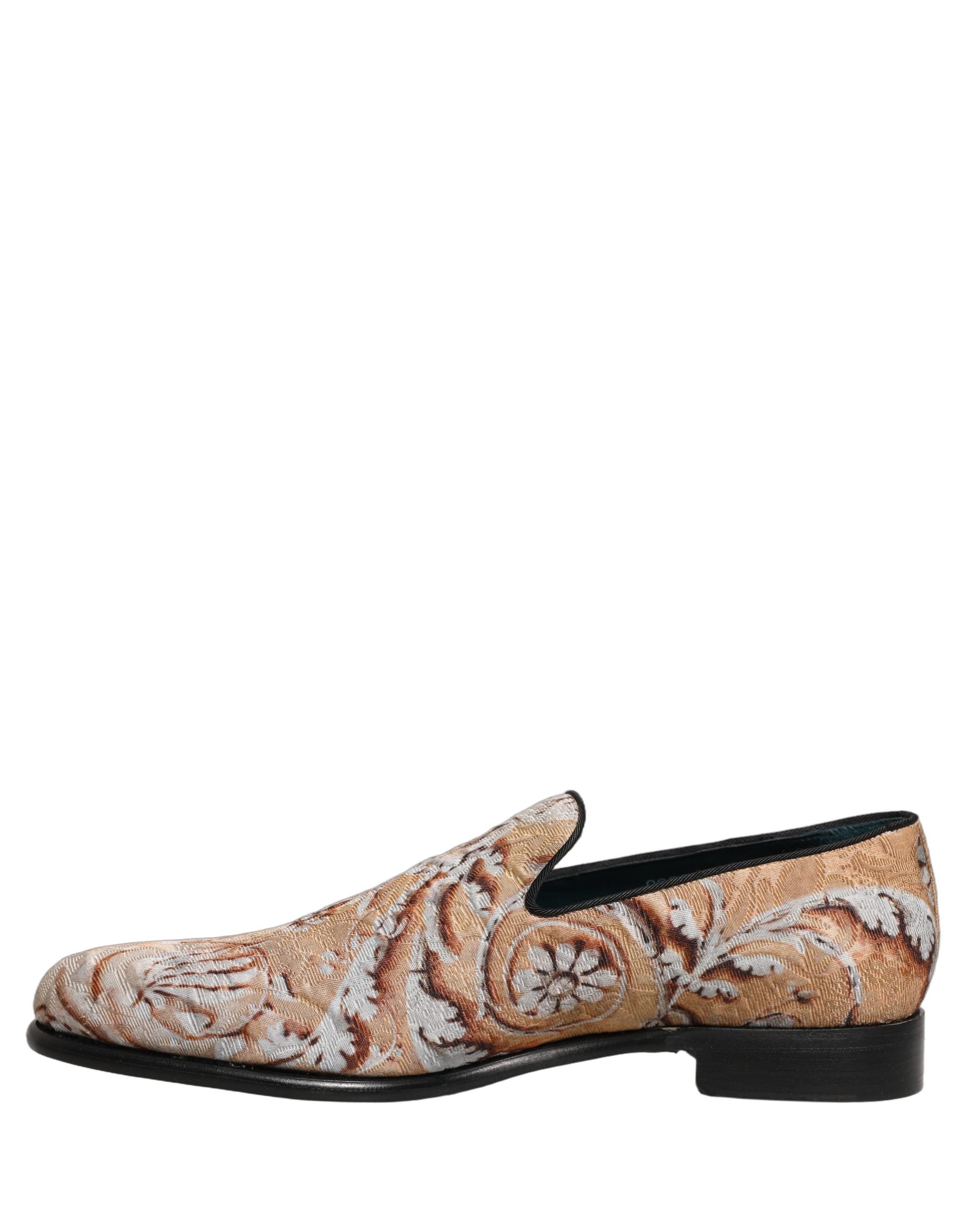 Dolce & Gabbana Beige Brokat Herren Slipper Loafer Schuhe