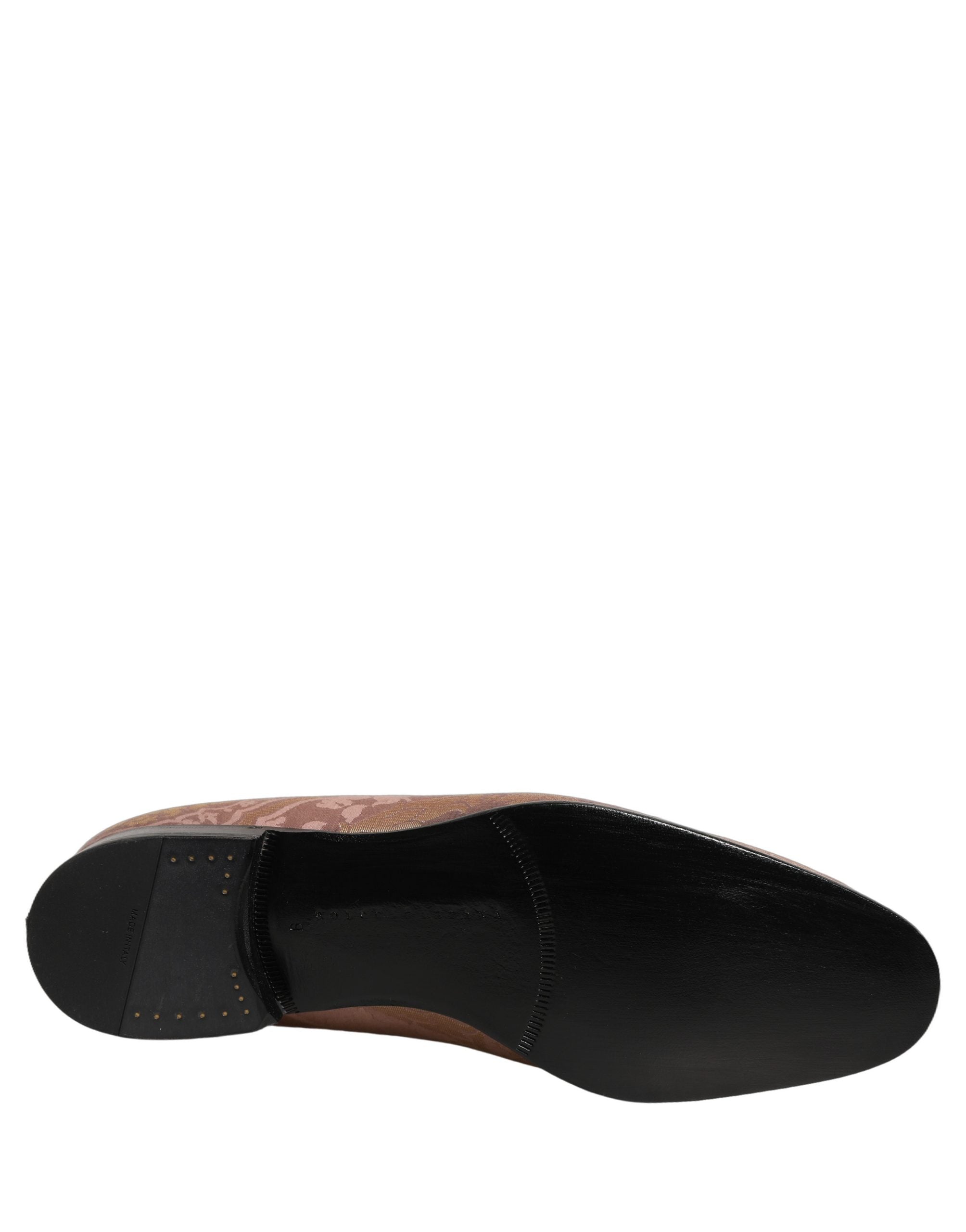 Dolce & Gabbana Pink Brocade Men Slip On Dress Loafers Shoes