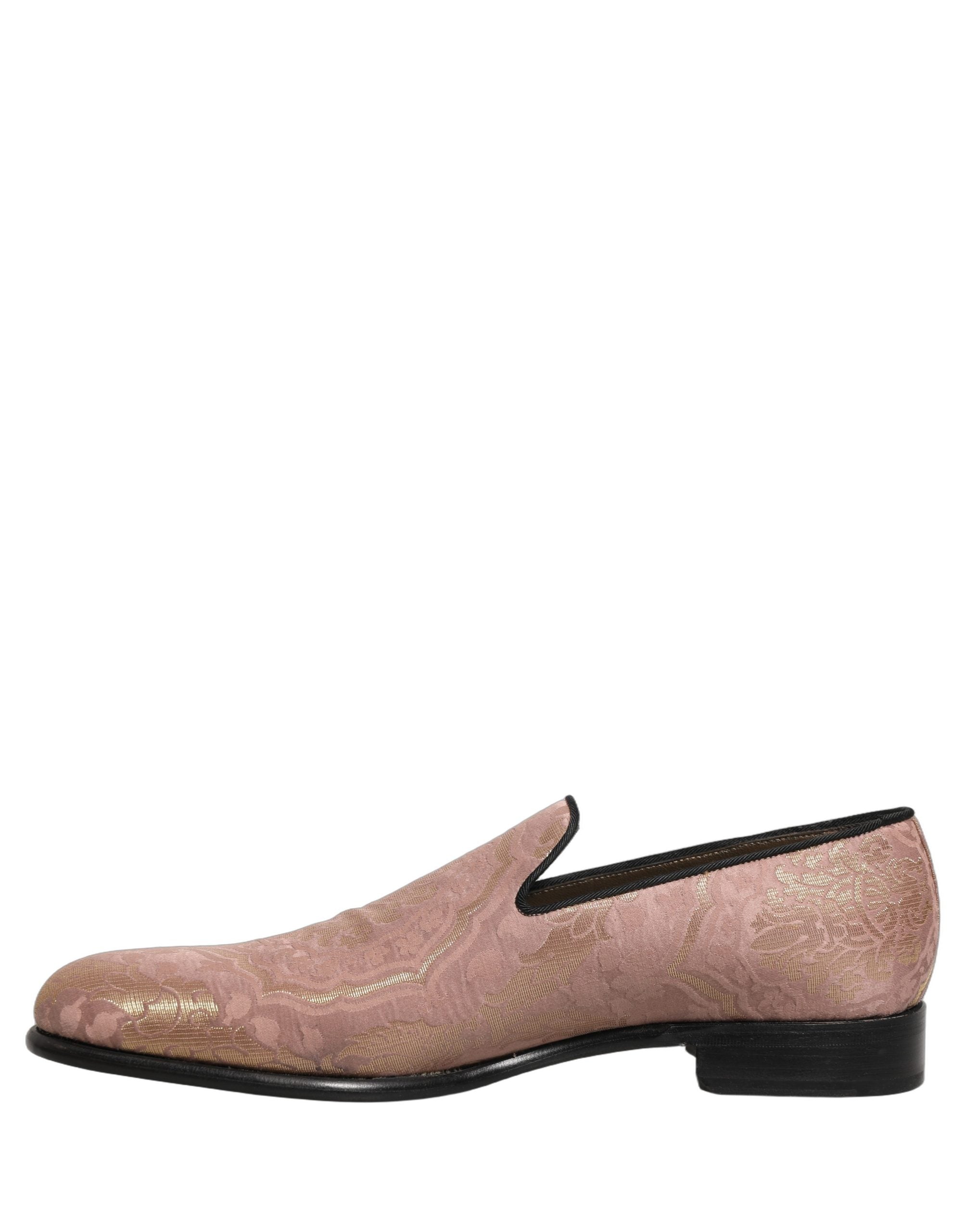 Dolce & Gabbana Pink Brocade Men Slip On Dress Loafers Shoes