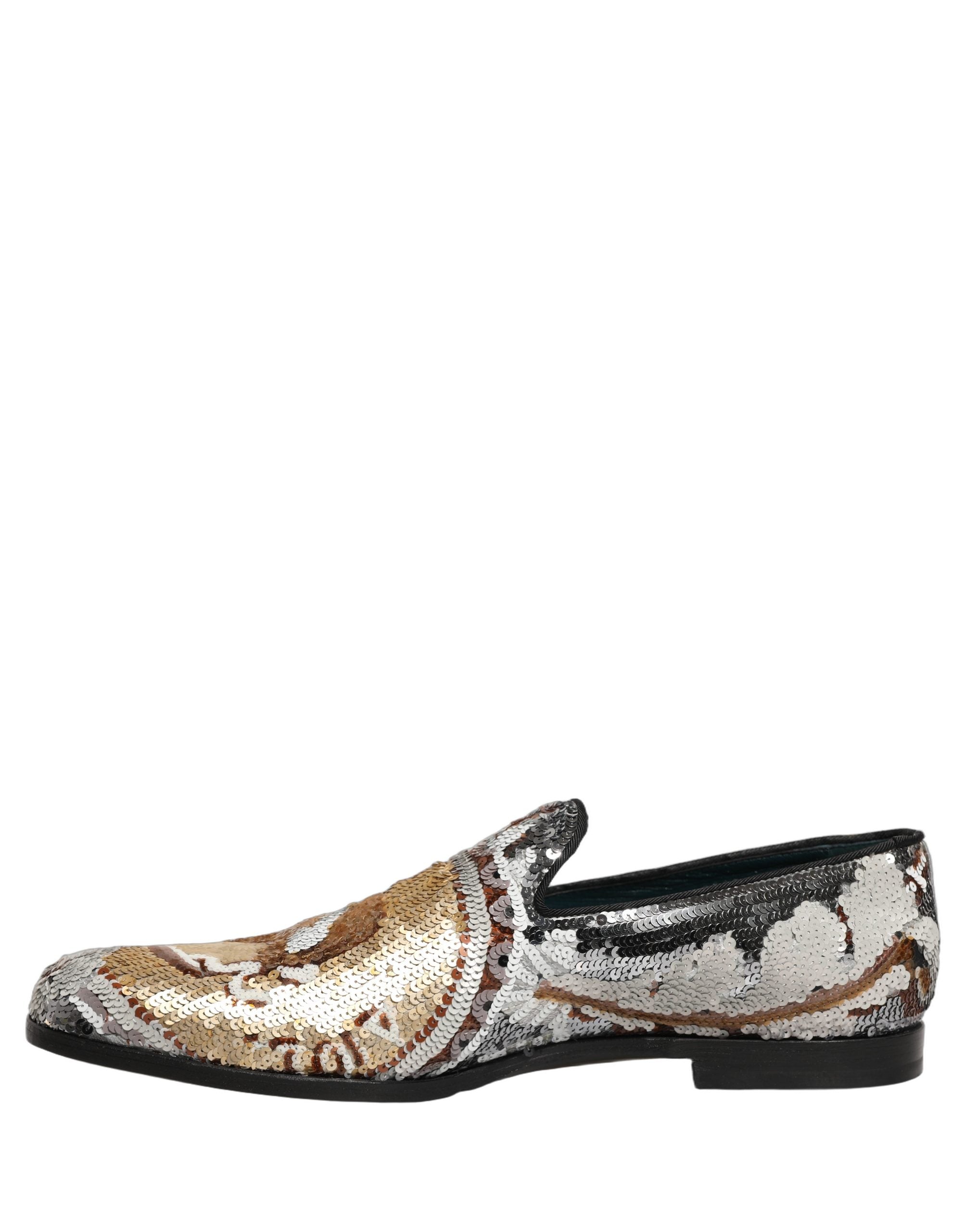 Dolce & Gabbana Weiße Loafer aus Goldpailletten zum Hineinschlüpfen