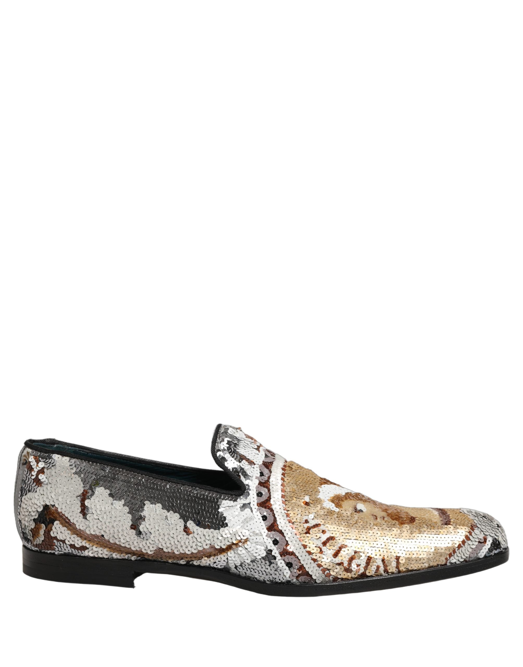 Dolce & Gabbana Weiße Loafer aus Goldpailletten zum Hineinschlüpfen
