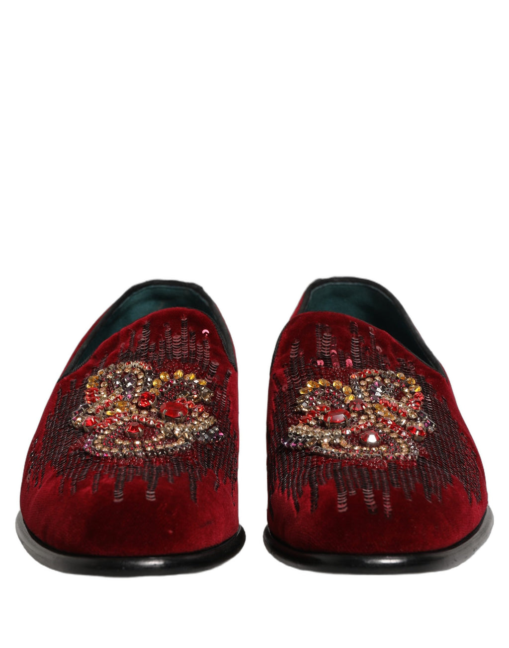 Dolce & Gabbana Maroon Sequin Gemstone Dress Loafers Shoes